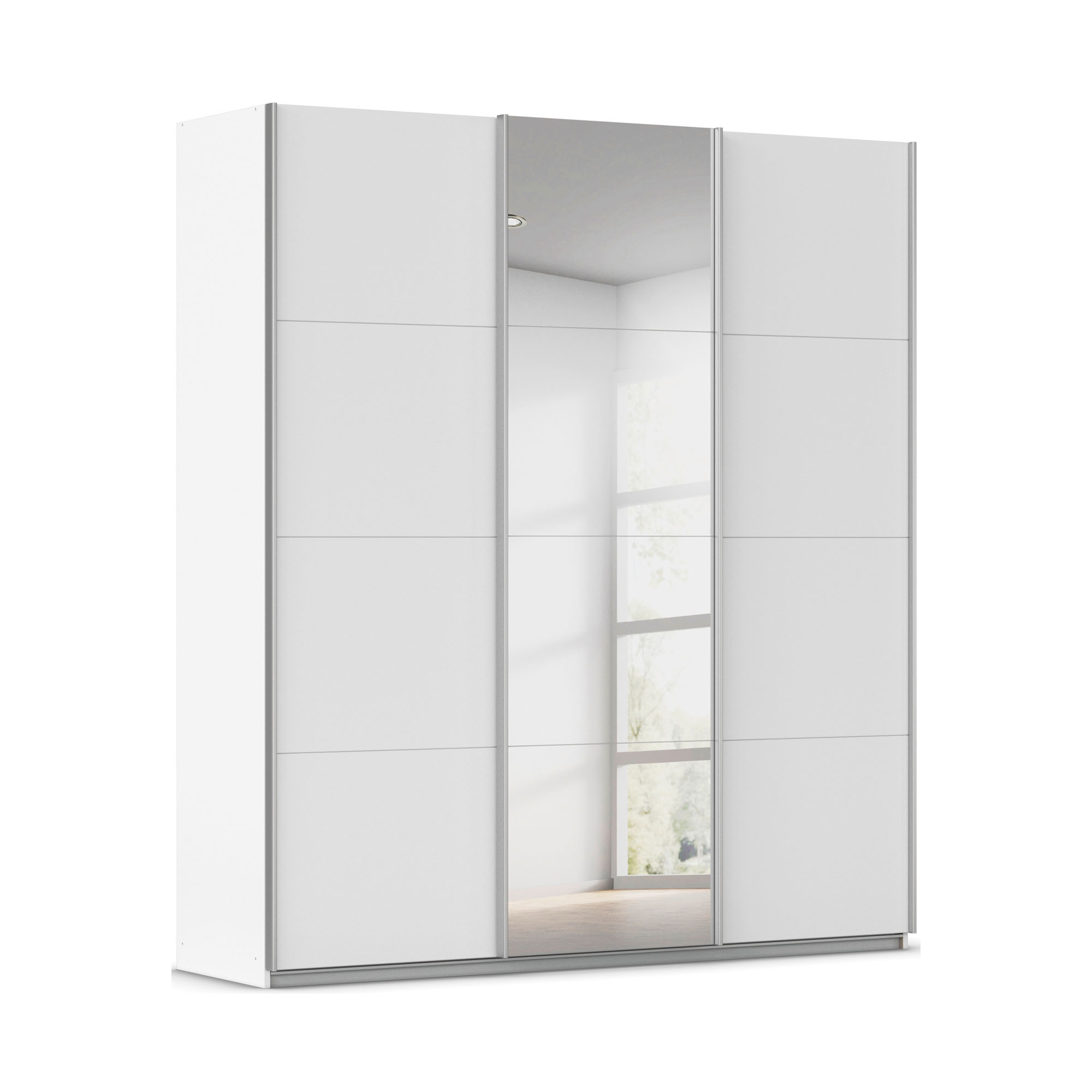 Schwebetürenschrank 3-türig 1 Spiegeltüre 2 Schubkästen alpinweiß