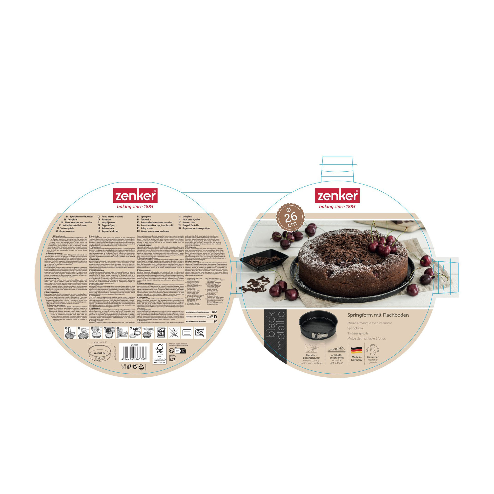Stanzlayout der Verpackung für Springform 26 cm mit Produktgrafik