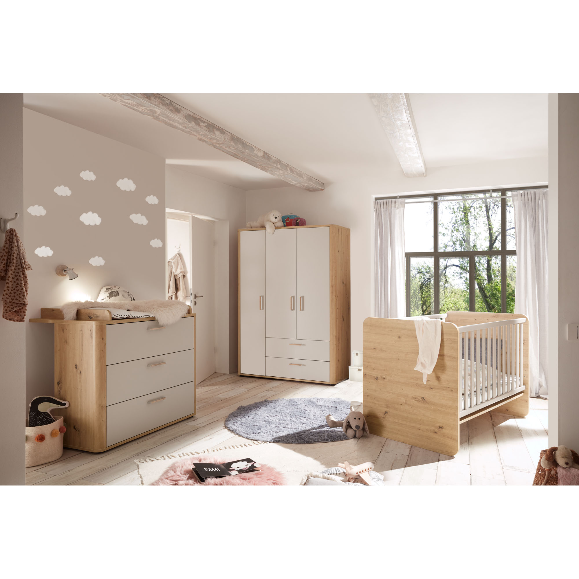 Kleiderschrank asteiche / kreidegrau matt lack NB 138x189x51 cm
