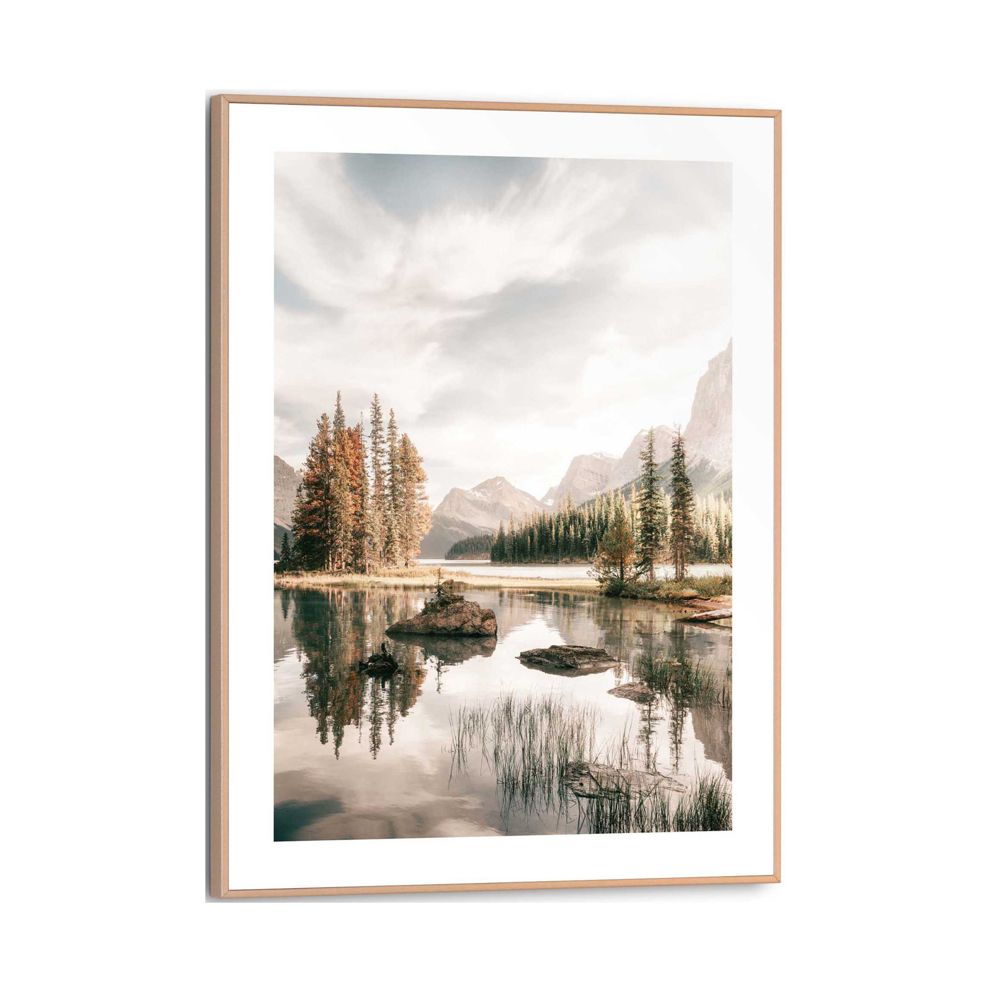 Frontansicht des Wandbilds „Spirit Island“ in Beige, Größe 30 × 40 cm; das vollständige Motiv ist zu sehen.