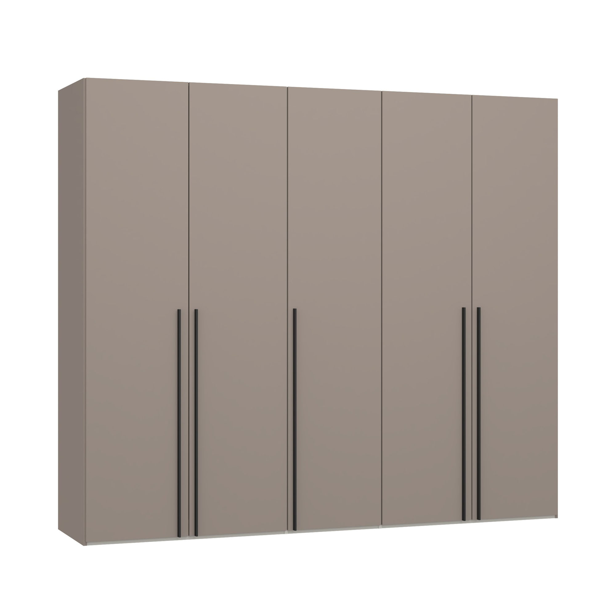 Fünftüriger Kleiderschrank mit glatten Fronten und langen Griffleisten in Frontalansicht