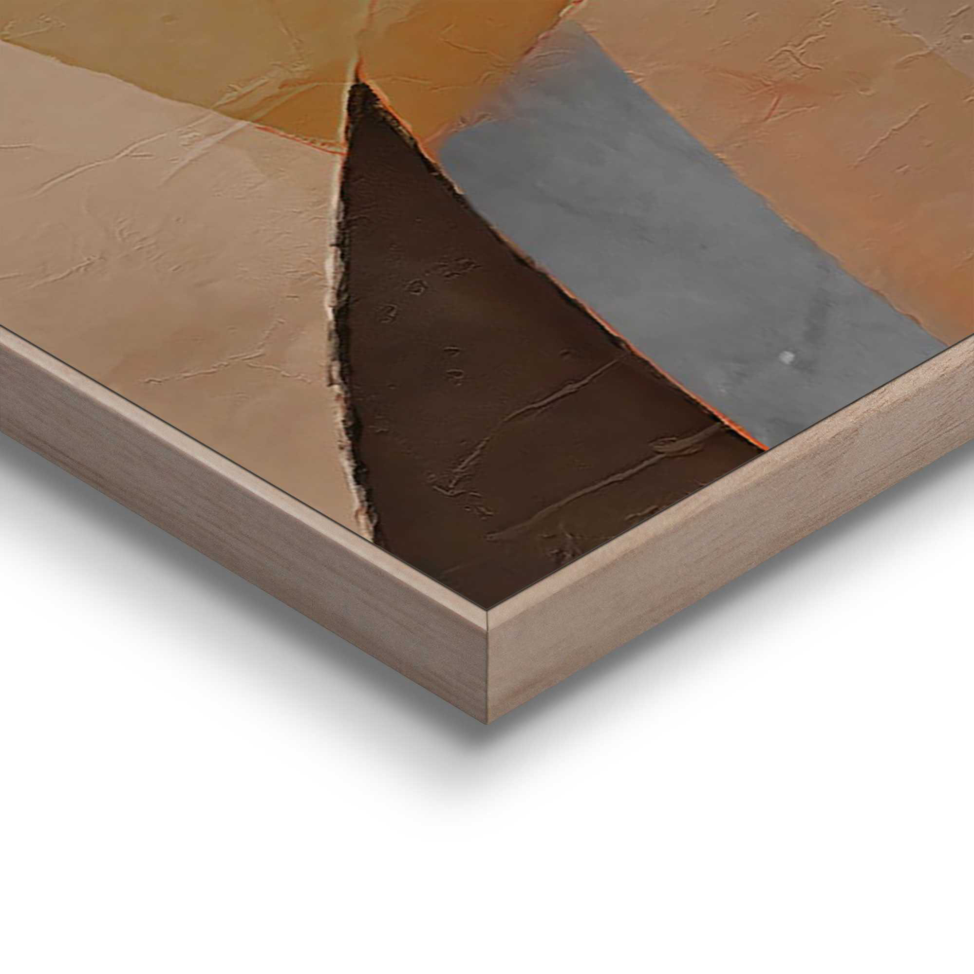 Detailaufnahme einer Ecke des Wandbilds „Natural Essence“, 50 × 70 cm; Oberfläche, Kante und Materialstärke sind sichtbar.