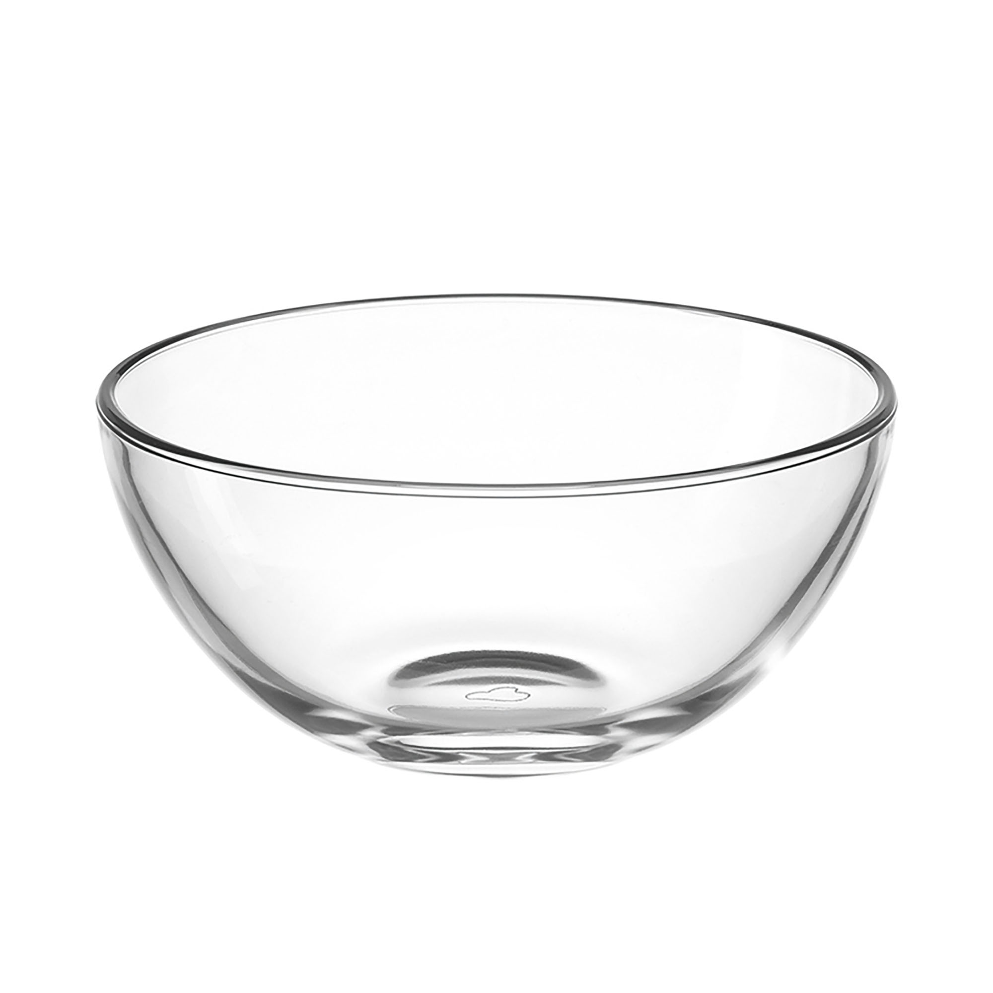 Runde Glasschale aus klarem Glas mit glatter Oberfläche auf hellem Hintergrund
