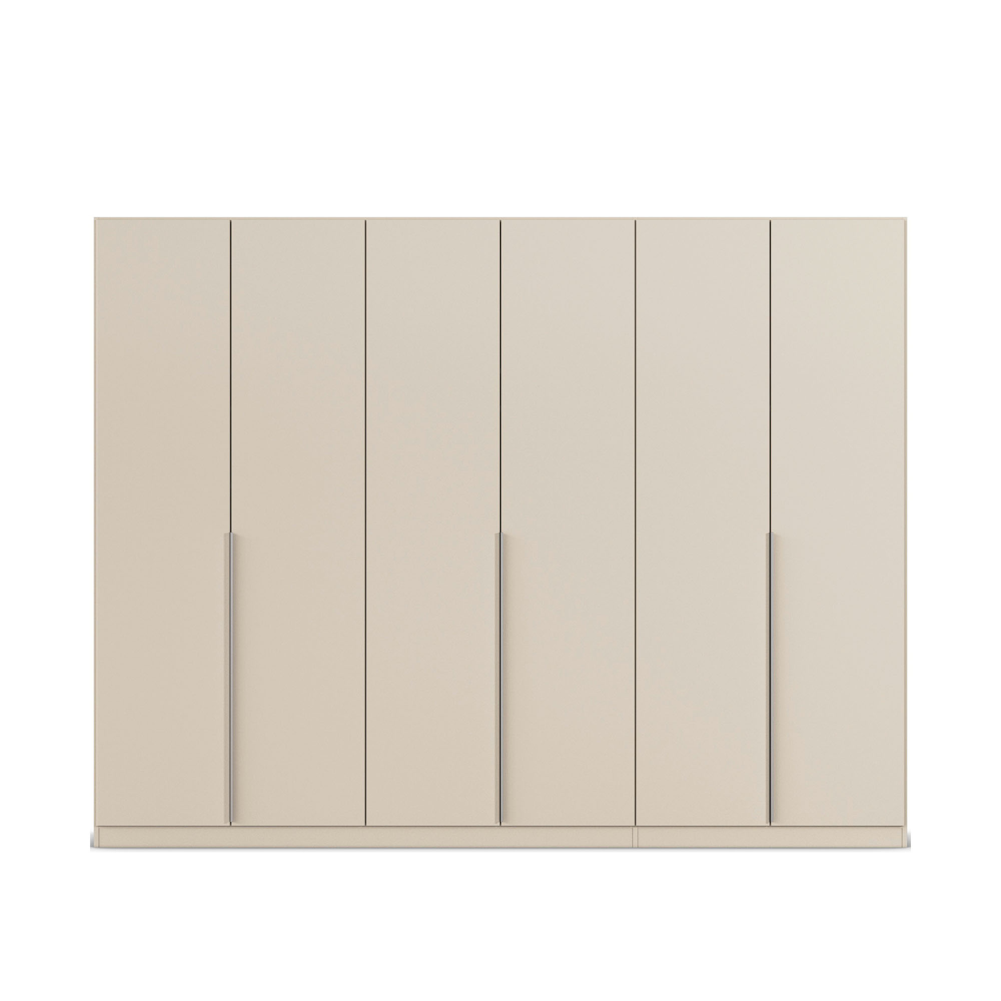 Breiter champagnerfarbener Kleiderschrank mit sechs Türen und glatter Front im minimalistischen Design