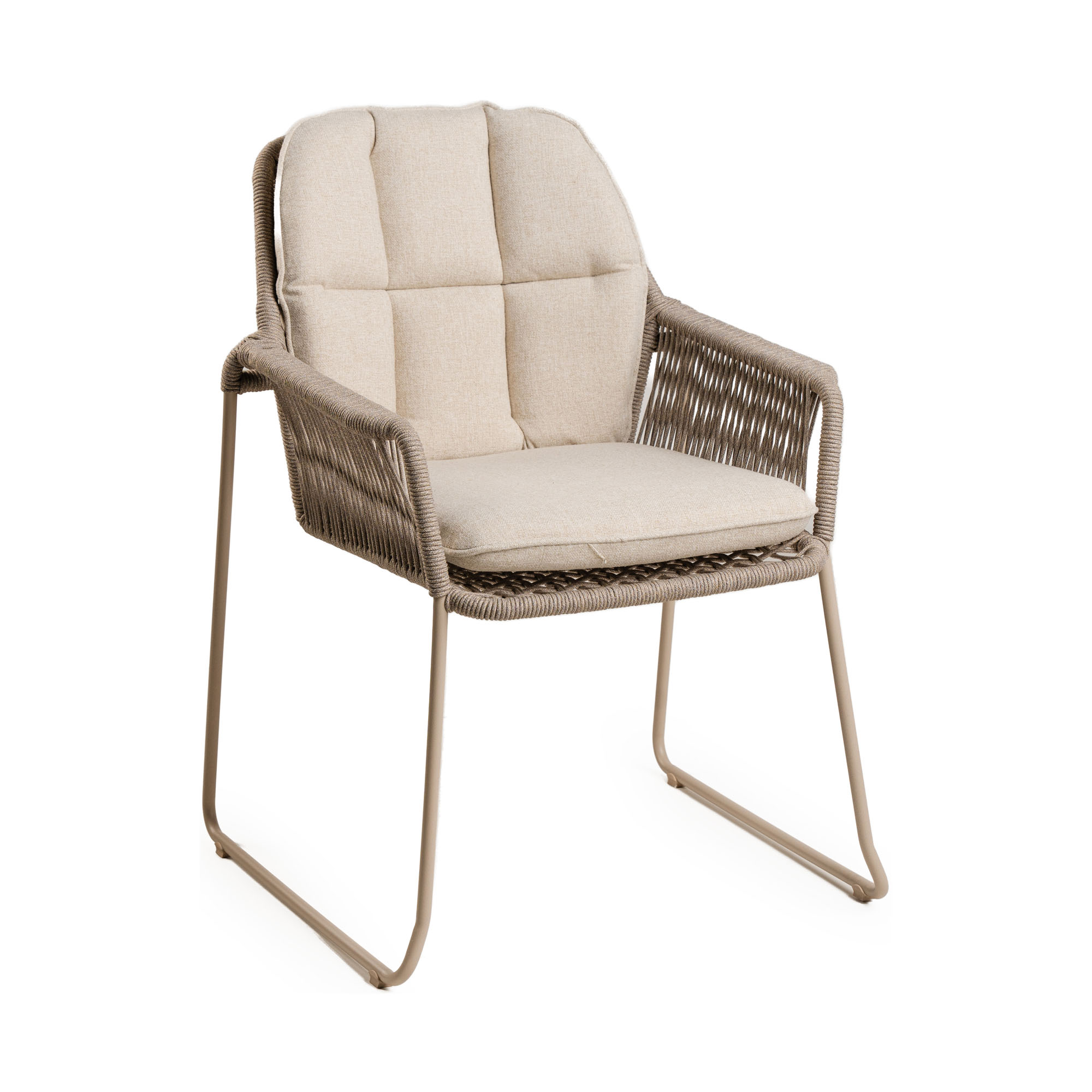 Dining Chair mit Gestell in Champagnerfarbe und hellem Polster, Schrägansicht