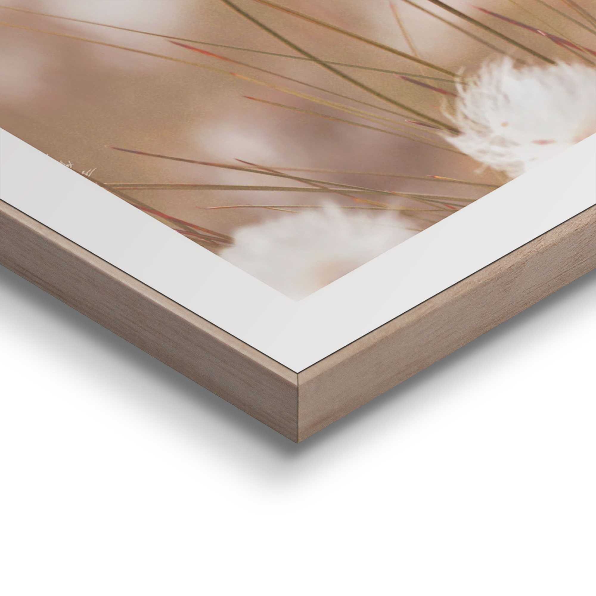 Detailaufnahme einer Ecke des Wandbilds „Cotton Pops“, 30 × 40 cm; Oberfläche, Kante und Materialstärke sind sichtbar.