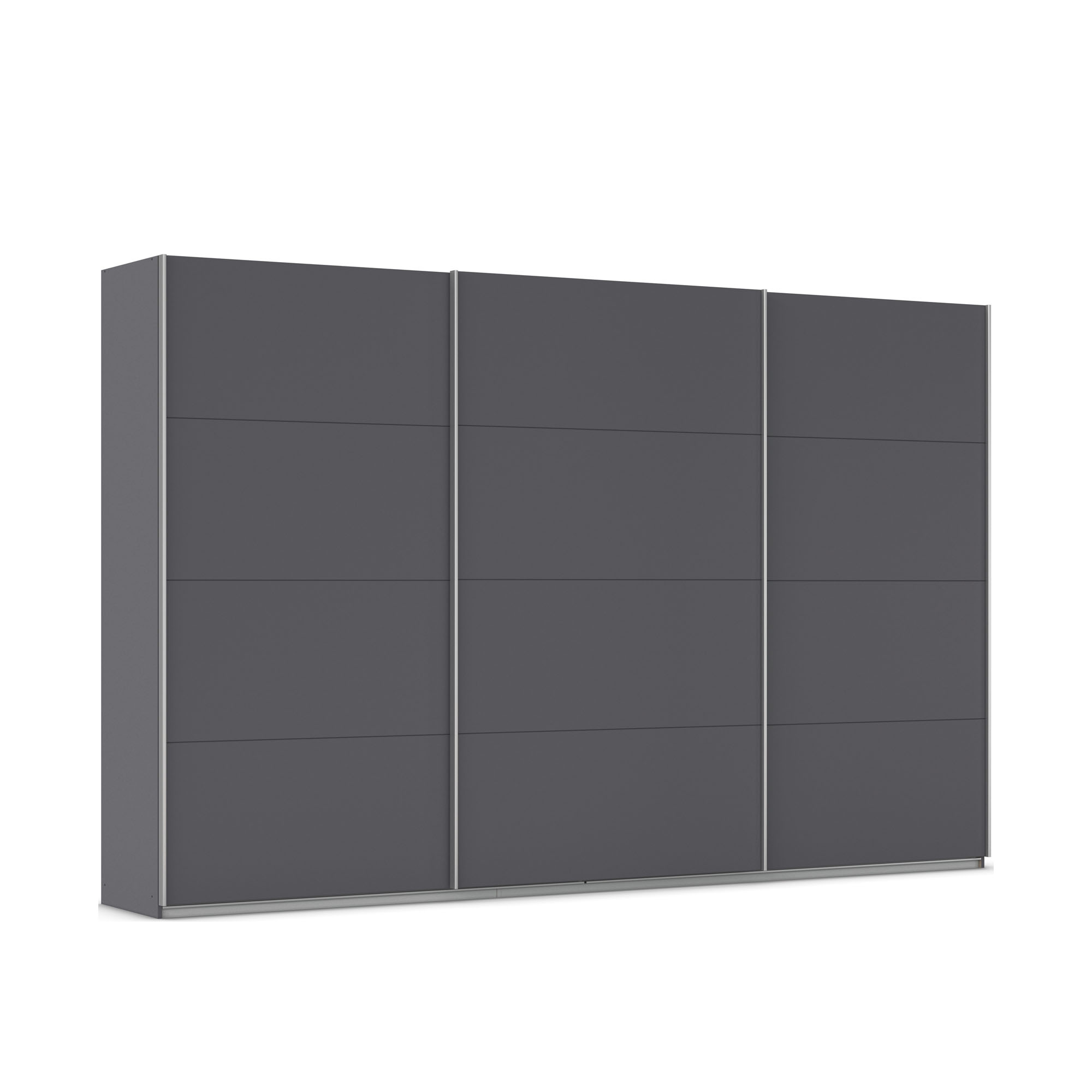 Großer grau-metallicer Kleiderschrank mit drei Schiebetüren und klarer minimalistischer Optik