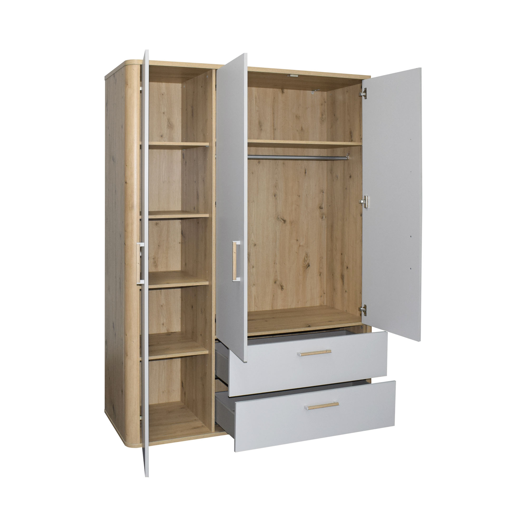 Kleiderschrank asteiche / kreidegrau matt lack NB 138x189x51 cm
