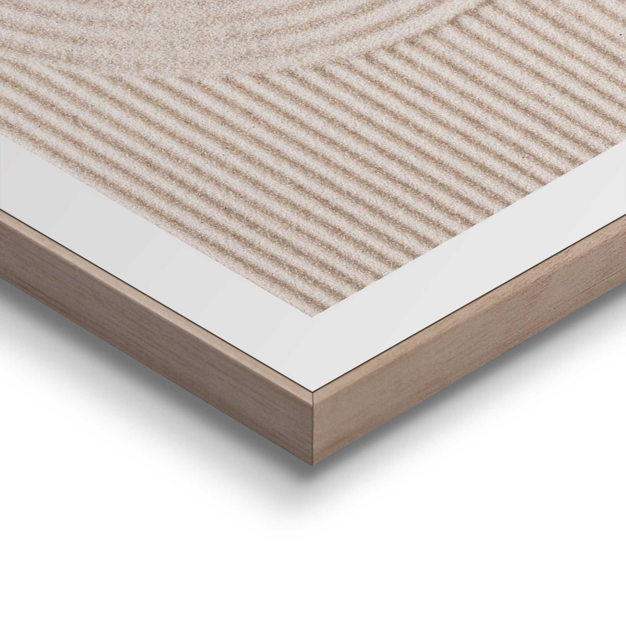Detailaufnahme einer Ecke des Wandbilds „Sandy Circles“, 30 × 40 cm; Oberfläche, Kante und Materialstärke sind sichtbar.