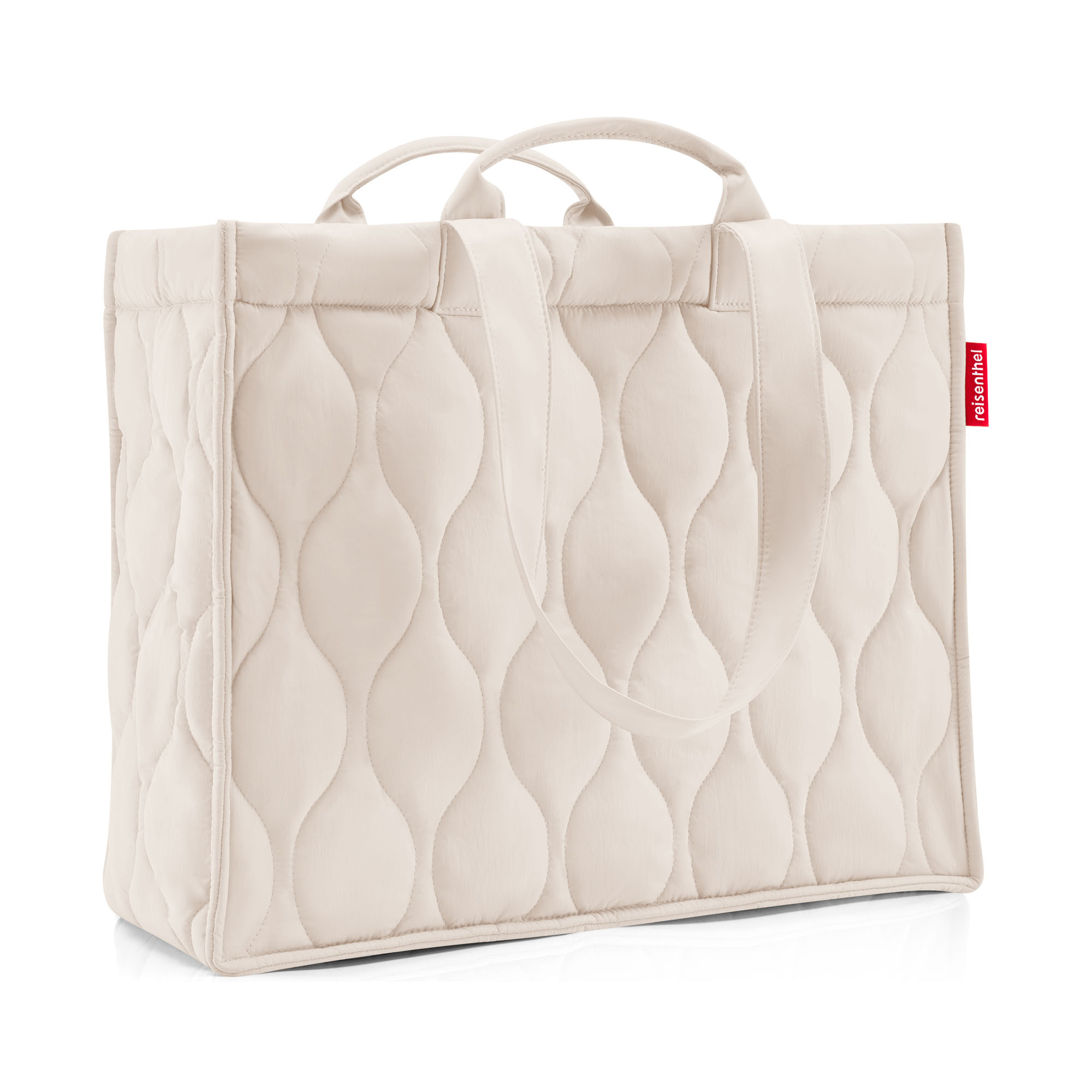 Shopper von Reisenthel, Modell Softshopper, in hellem Steinbeige mit Steppstruktur, frontal mit sichtbaren langen Schulterhenkeln