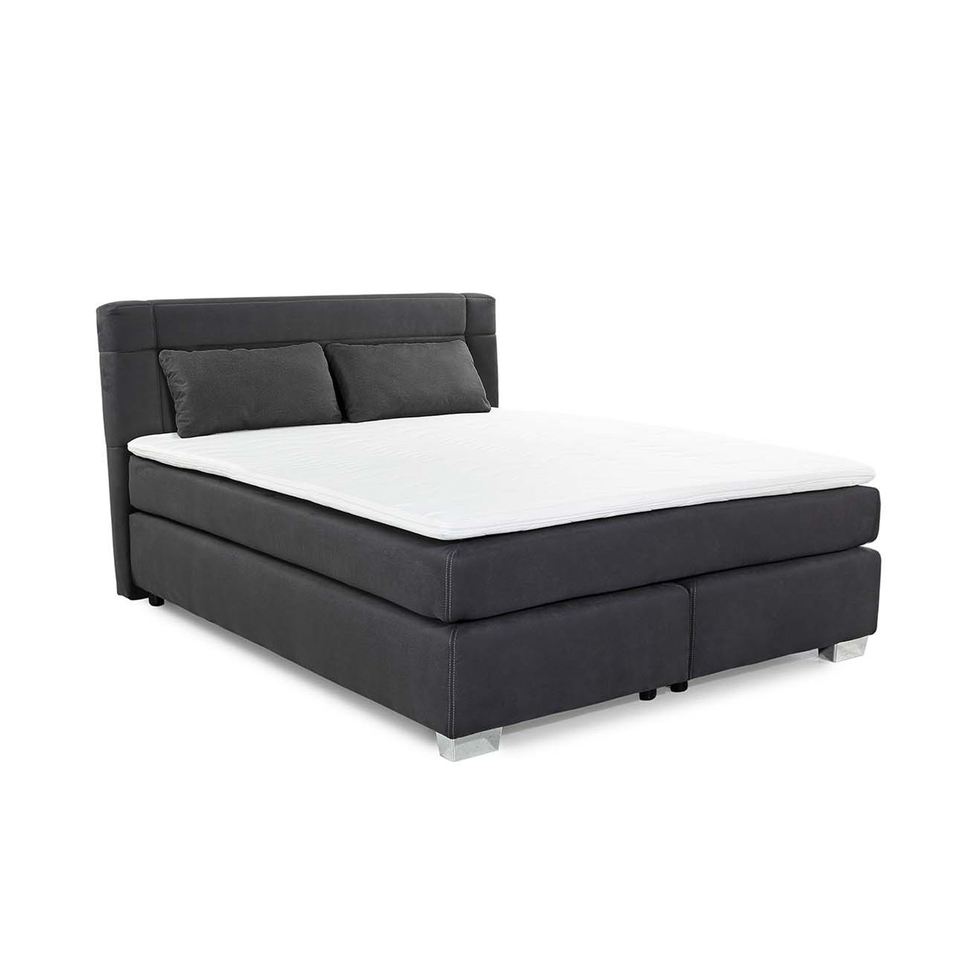 Schrägansicht eines Boxspringbetts mit Liegefläche 160×200 cm in Dunkelgrau