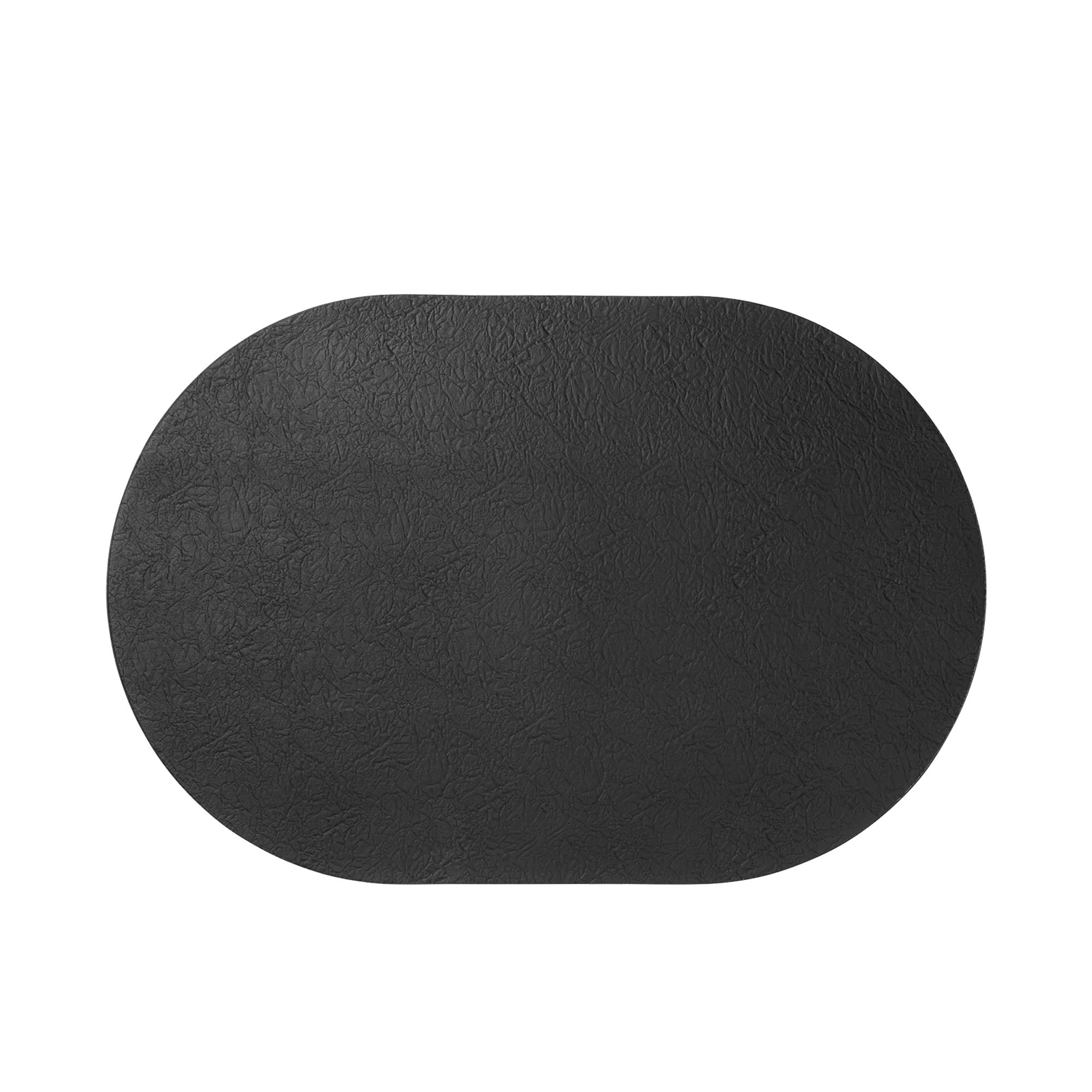 Tischset oval der Serie Relevo Placemats, Farbe Schwarz matt; oval ausgelegt, Oberflächenstruktur sichtbar.