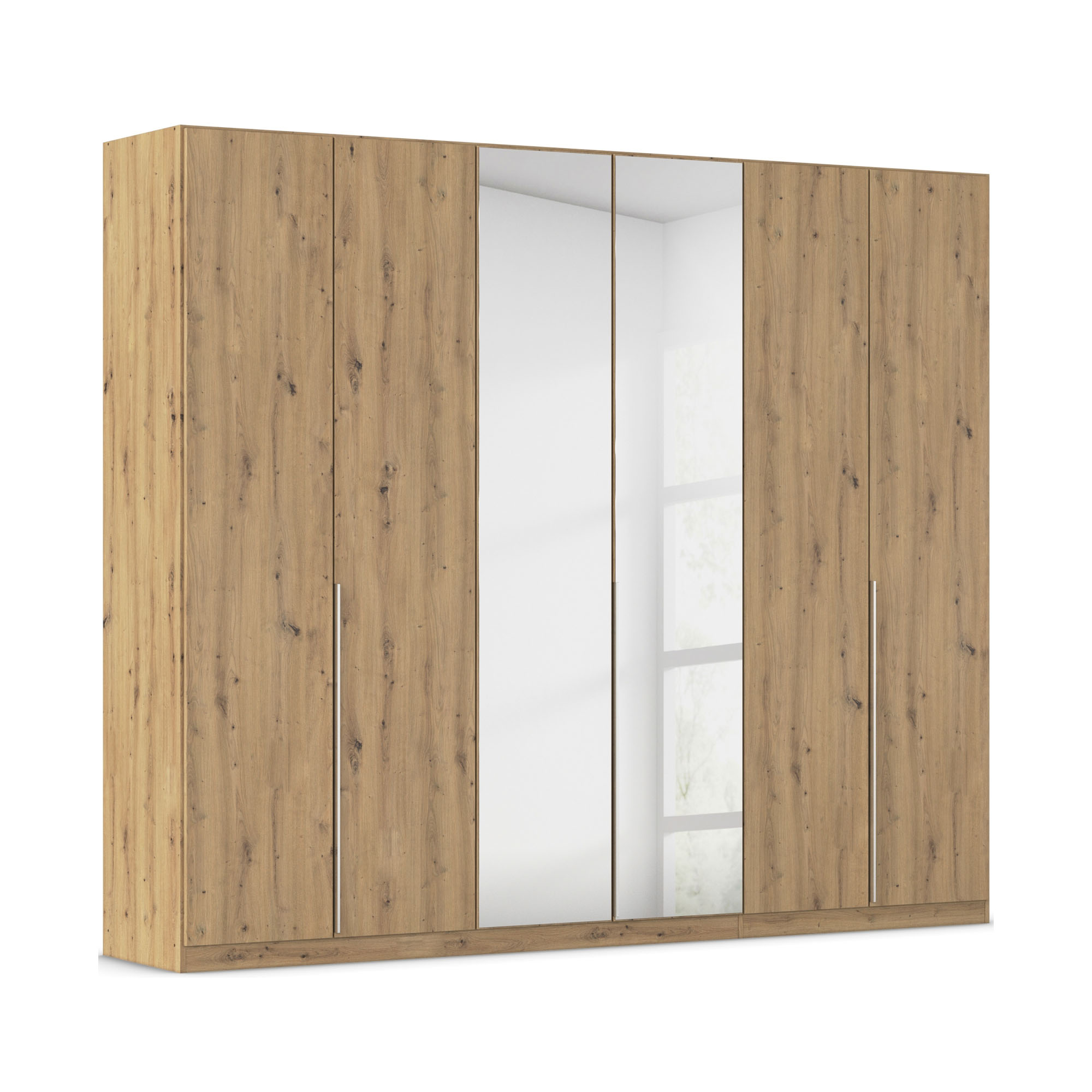 Drehtürenschrank 6-türig 2 Spiegeltüren Dekor-Druck Eiche Artisan