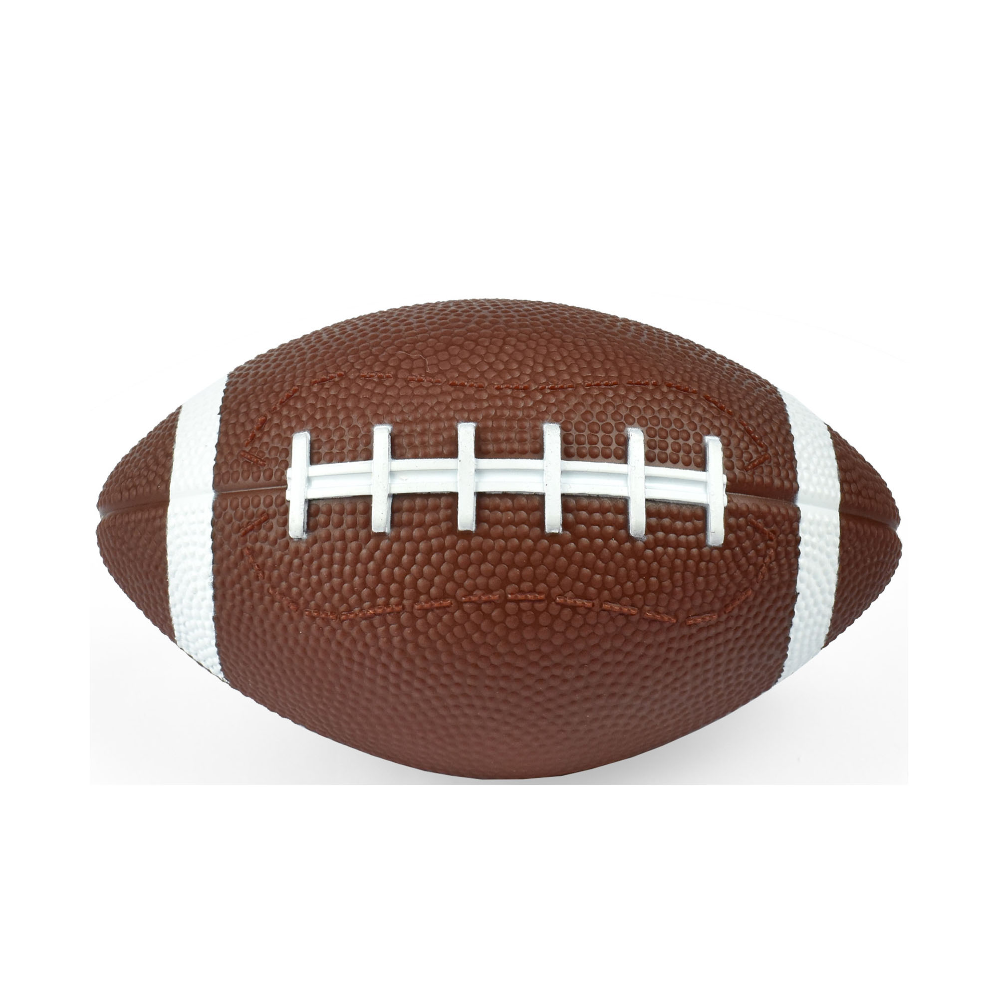Drei Mini-Bälle für Basketball, Fußball und American Football, mit dem braunen Mini-American-Football einzeln gezeigt.