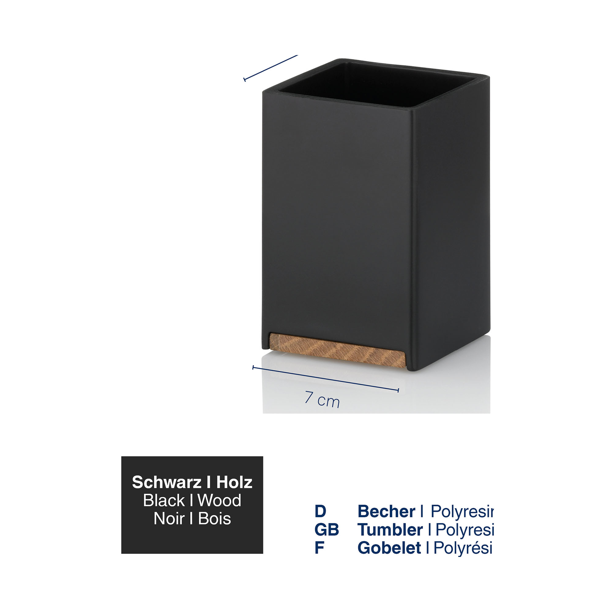 Becher Kela Cube Polyresin schwarz 7,0x7,0x11,0cm