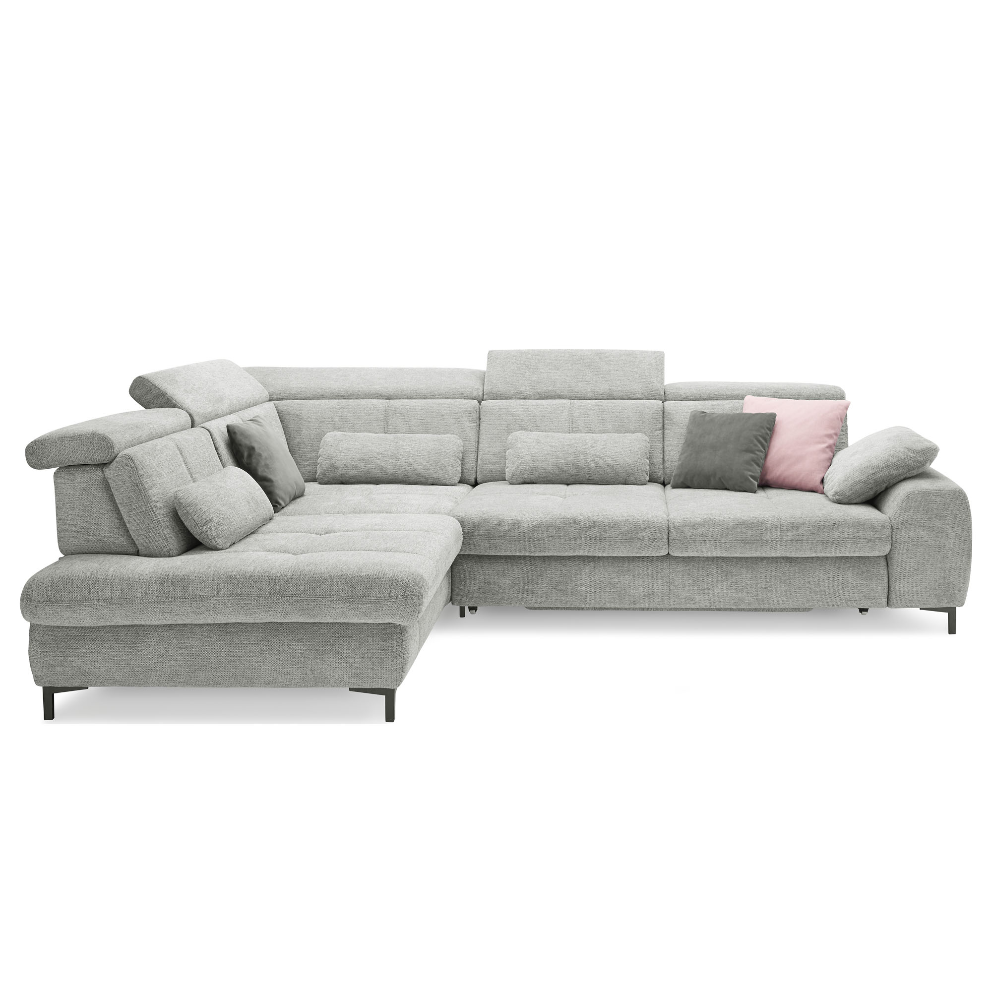 Ecksofa Musterring SO 3400 mit Longchair, verstellbaren Kopfstützen und losen Rückenkissen in Gesamtansicht