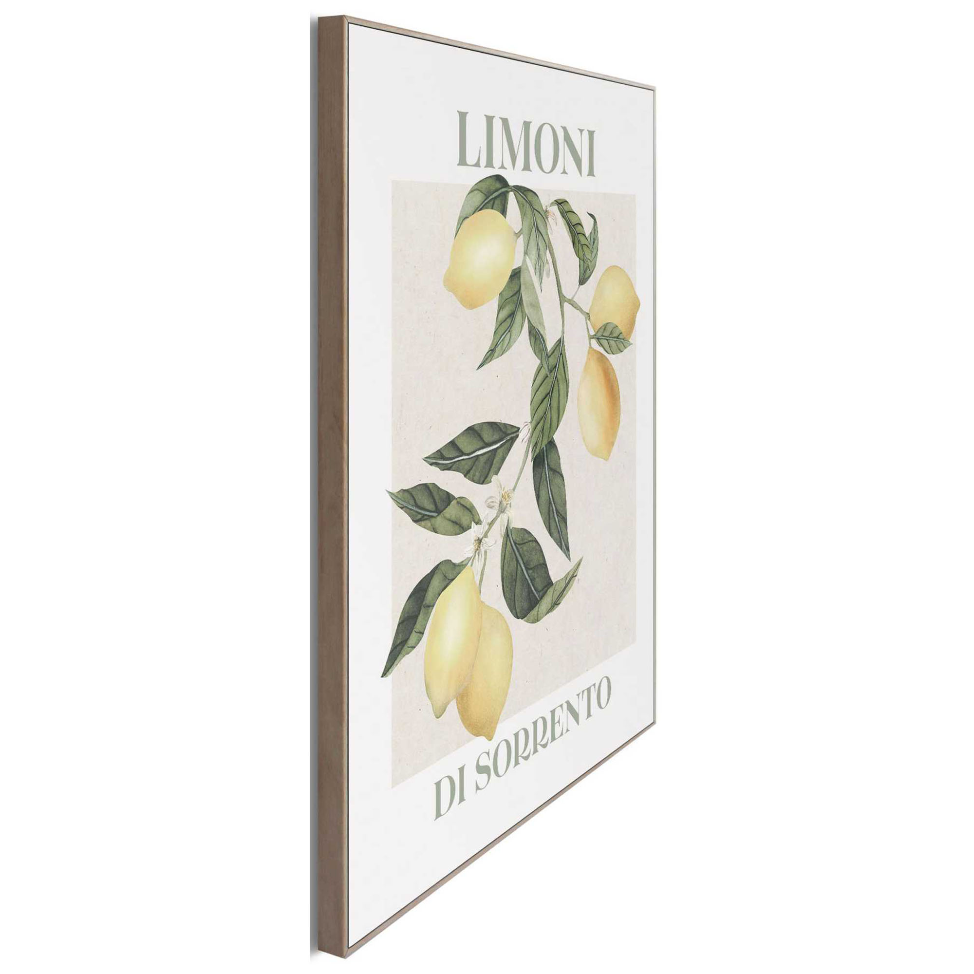 Seitliche Schrägansicht des Wandbilds „Limoni“, 40 × 50 cm; Profil, Kante und Tiefe des Bildes sind erkennbar.