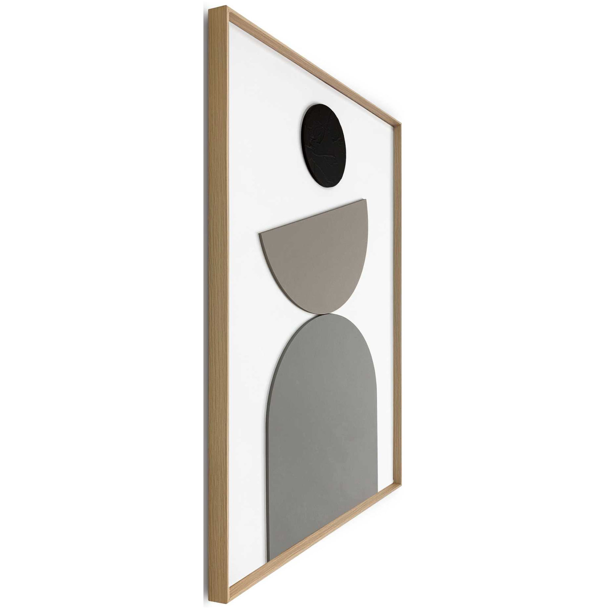 Seitliche Schrägansicht des Wandbilds „Abstract Balance“, 50 × 70 cm; Profil, Kante und Tiefe des Bildes sind erkennbar.