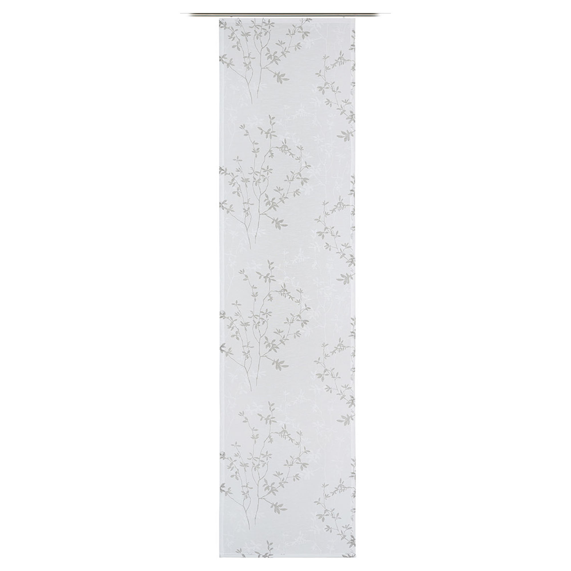 Schiebevorhang Modell Victoria in Silber, hängend dargestellt, ca. 60 × 245 cm.
