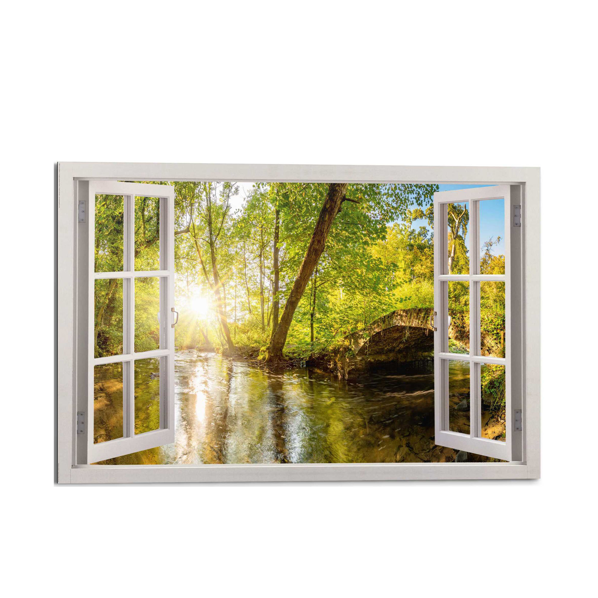 Frontansicht des Wandbilds „Forest Window“ in Grün, Größe 60 × 90 cm; das vollständige Motiv ist zu sehen.
