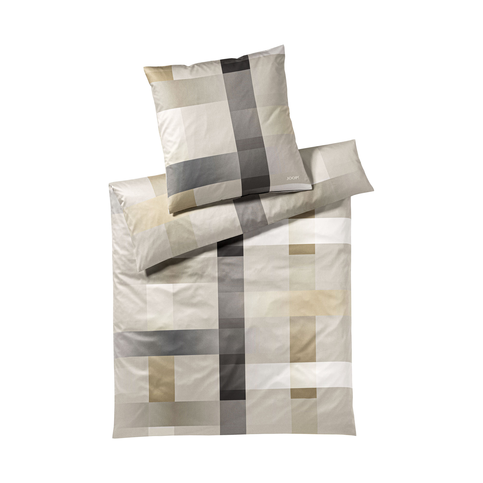 Bettwäsche von Joop in Sand mit modernem geometrischem Muster aus verschiedenen Beige- und Grautönen
