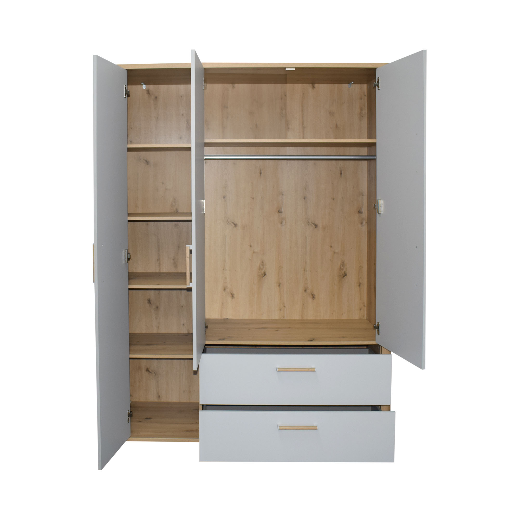 Kleiderschrank asteiche / kreidegrau matt lack NB 138x189x51 cm