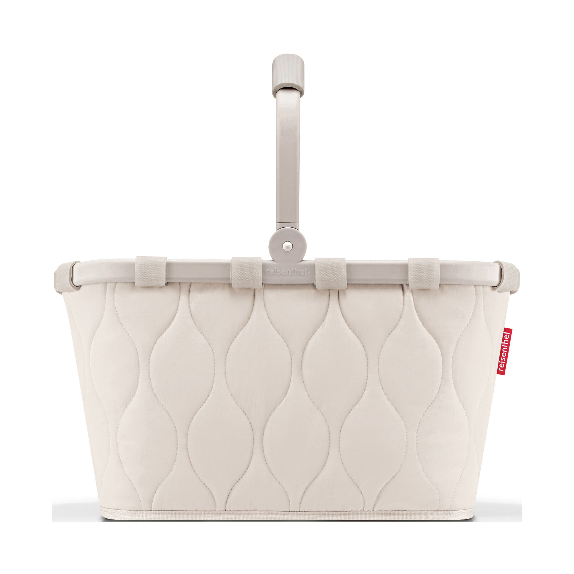 Einkaufskorb von Reisenthel, Modell Carrybag, in hellem Steinbeige mit Steppstruktur, von hinten mit hochgestelltem Tragegriff