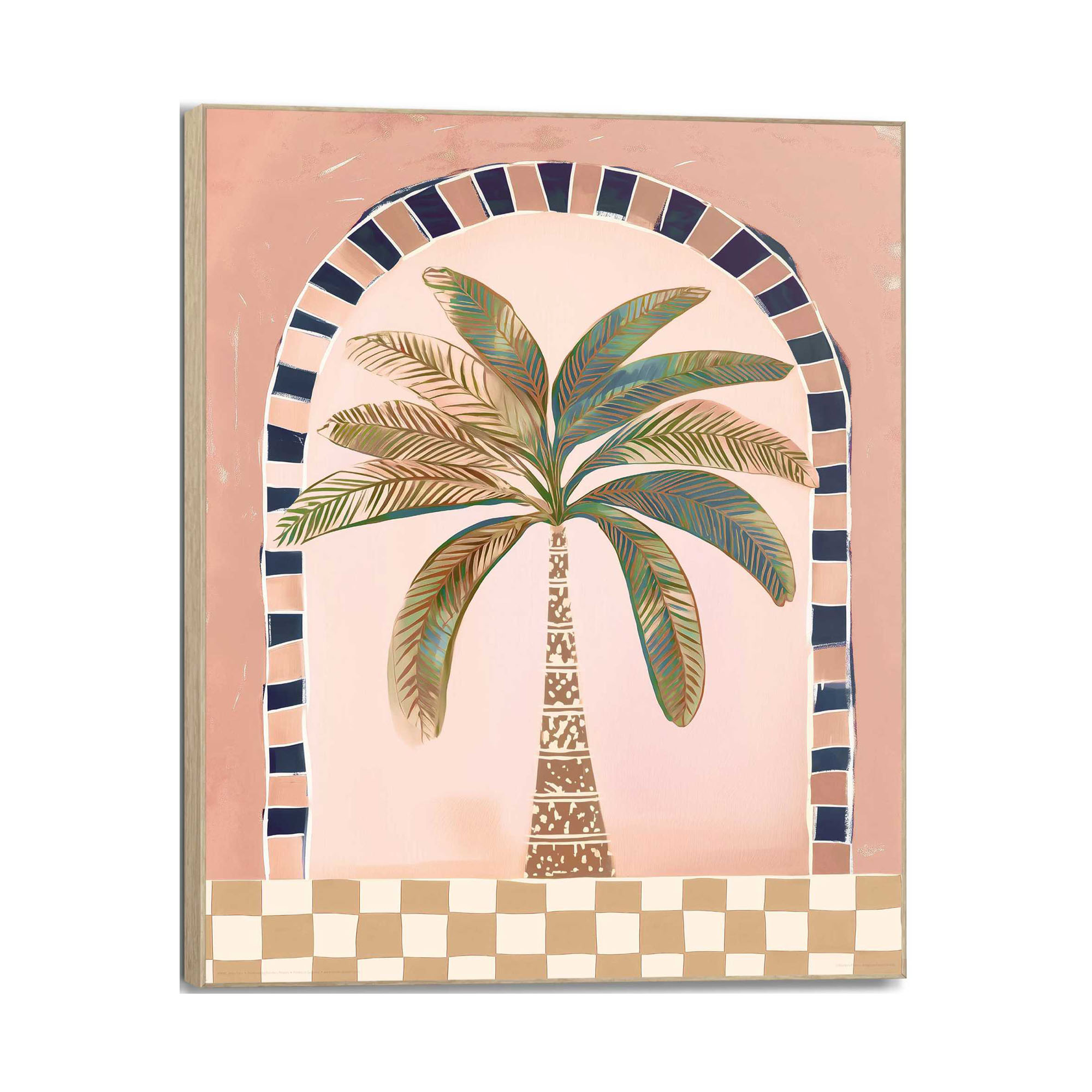 Frontansicht des Wandbilds „Boho Palm“ in Rosa, Größe 50 × 40 cm; das vollständige Motiv ist zu sehen.