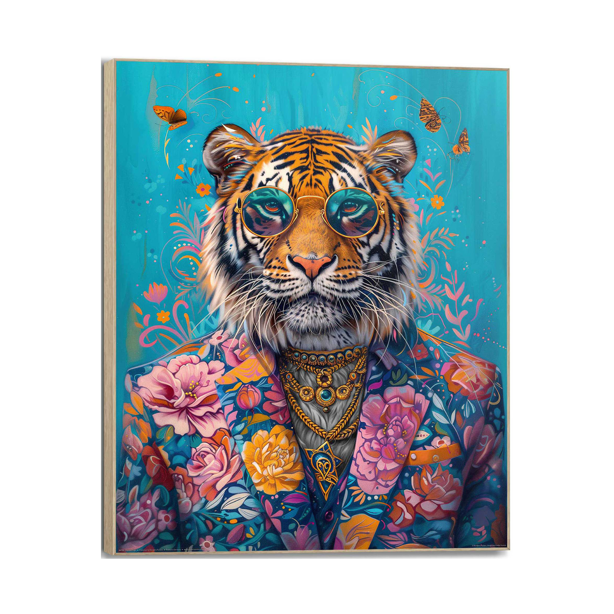Frontansicht des Wandbilds „Dressed Tiger“ in Mehrfarbig, Größe 50 × 40 cm; das vollständige Motiv ist zu sehen.