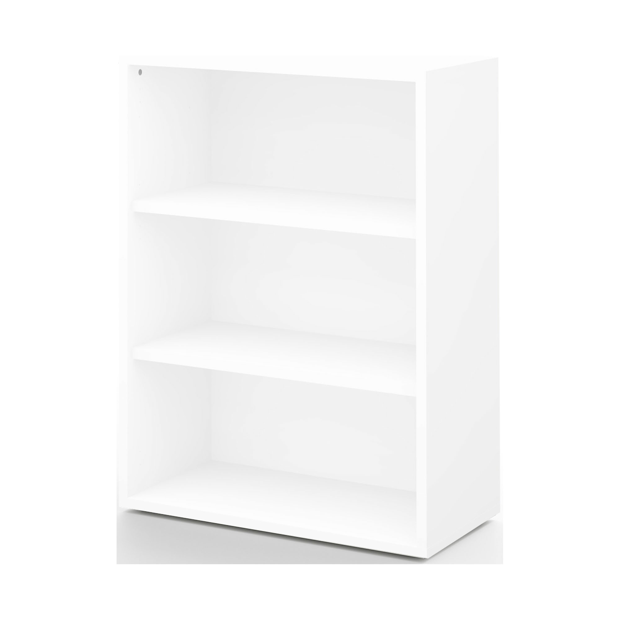 Modernes weißes Regal mit zwei Einlegeböden, minimalistisches Design, ideal für Büro oder Wohnbereich zur Aufbewahrung von Akten oder Dekoartikeln