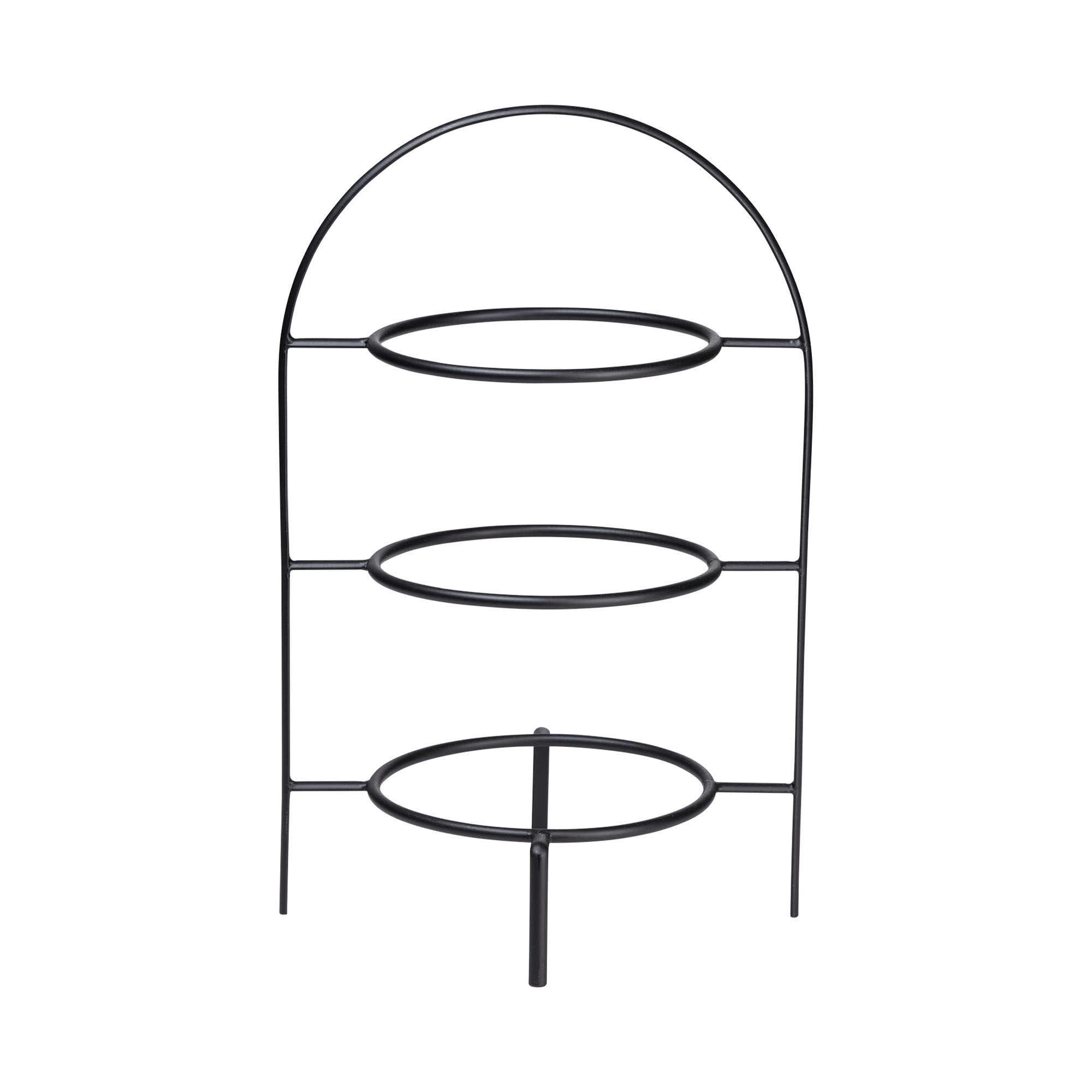 Etagere 3-stufig der Serie Ligne Noire, Farbe Schwarz matt; Frontdarstellung mit drei übereinanderliegenden runden Halterungen.