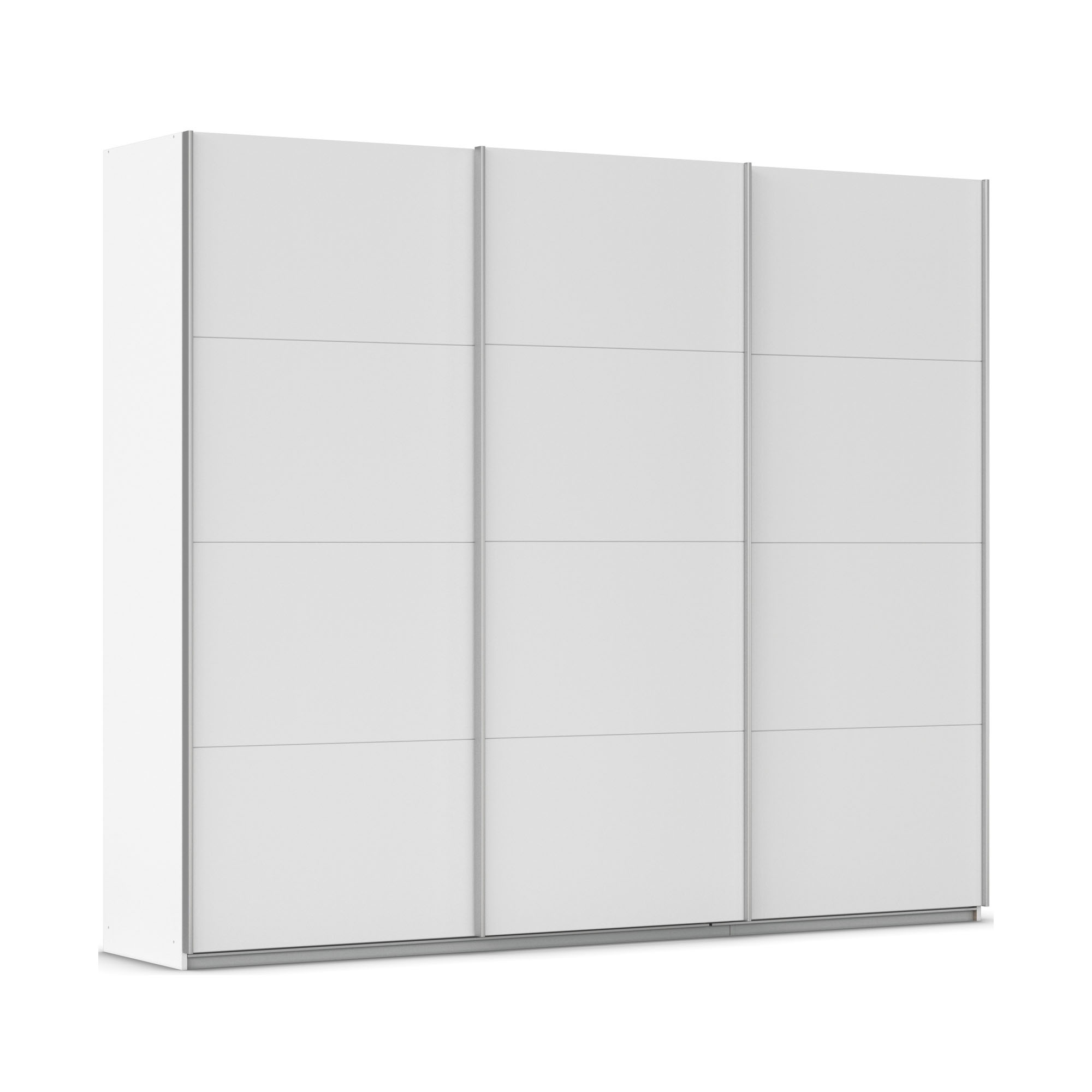 Weißer Kleiderschrank mit drei Schiebetüren und schlichter moderner Optik
