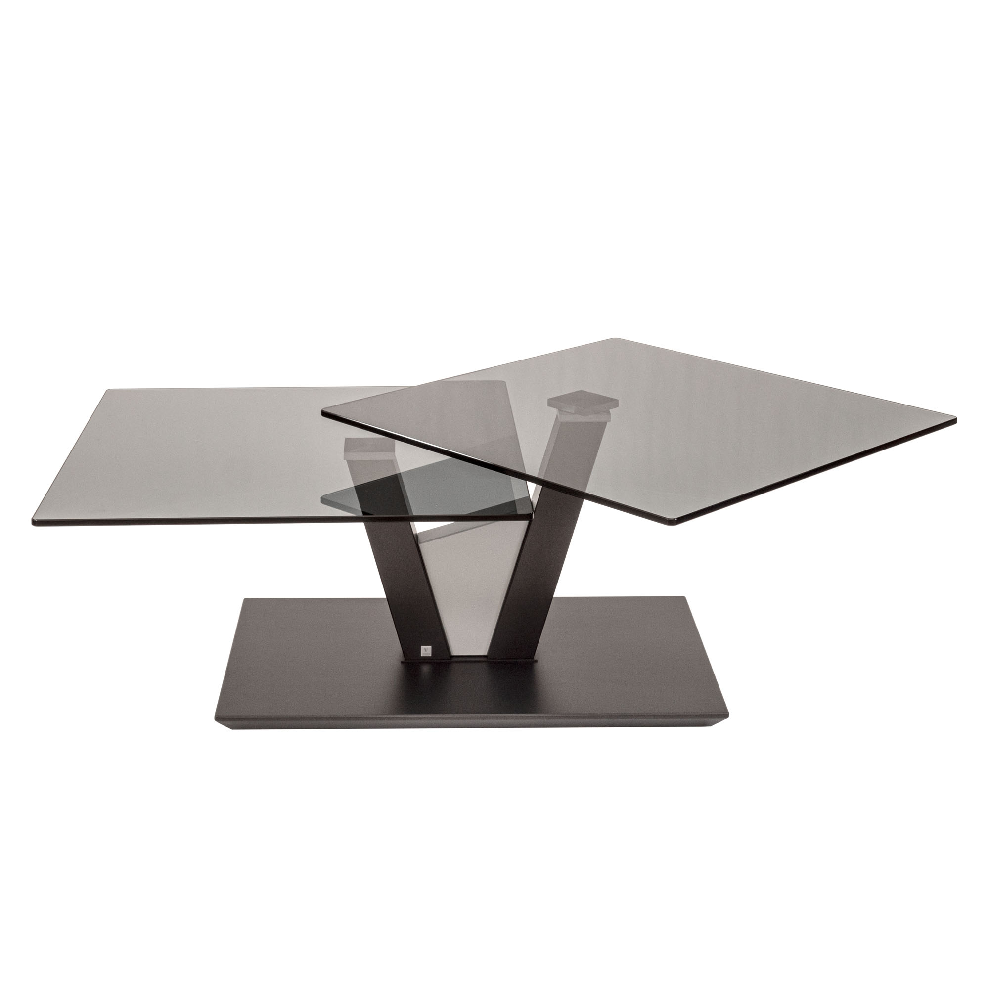 chwenkbarer Couchtisch mit Glasplatte in Grau, Gestell aus Metall und Holz, Stellmaß 65x36x118 cm