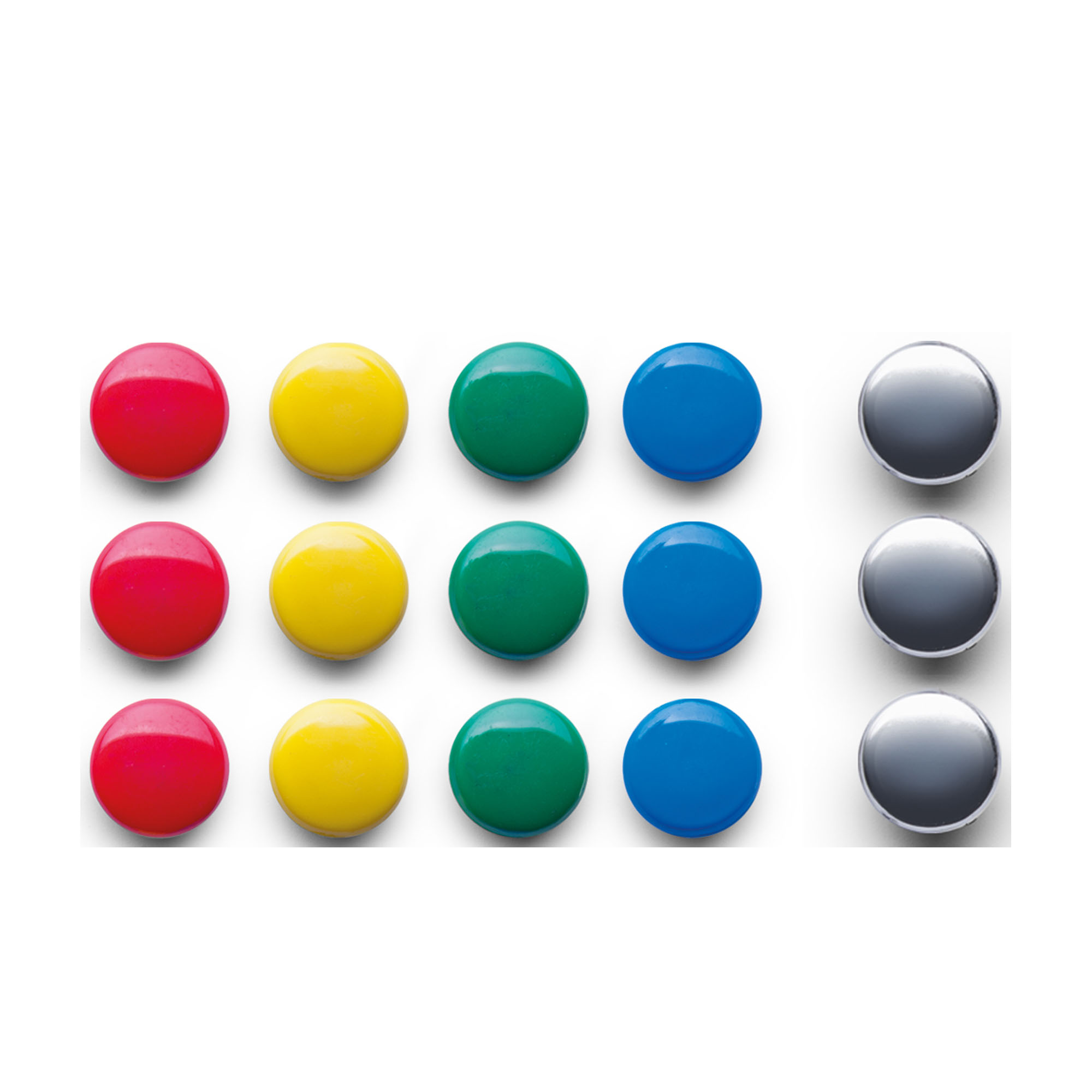 Zeller Magnet-Set 12tlg.; Farbe farblich sortiert; Material silber: ABS - farbig: PC/ ferrit magnet; Ausführung: 12-tlg.; Maße ca. D 2 cm.