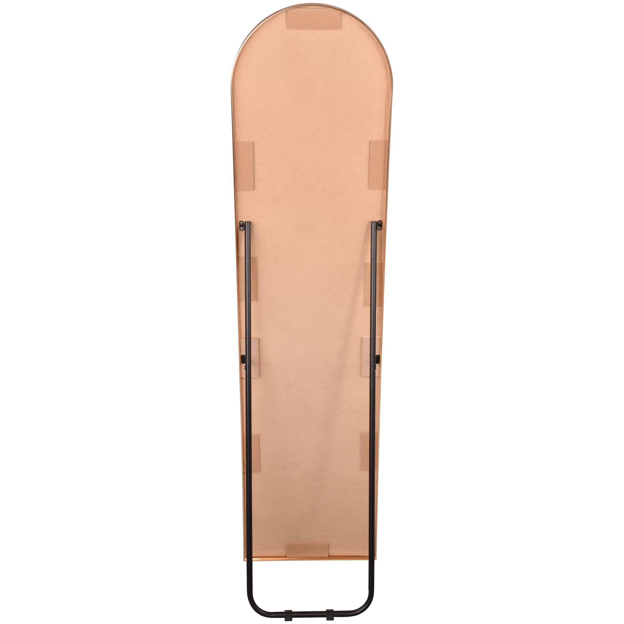 Standspiegel Britt in Gold, von der Rückseite mit sichtbarer Trägerfläche und Befestigung; Maße ca. 40 x 160 x 4 cm.