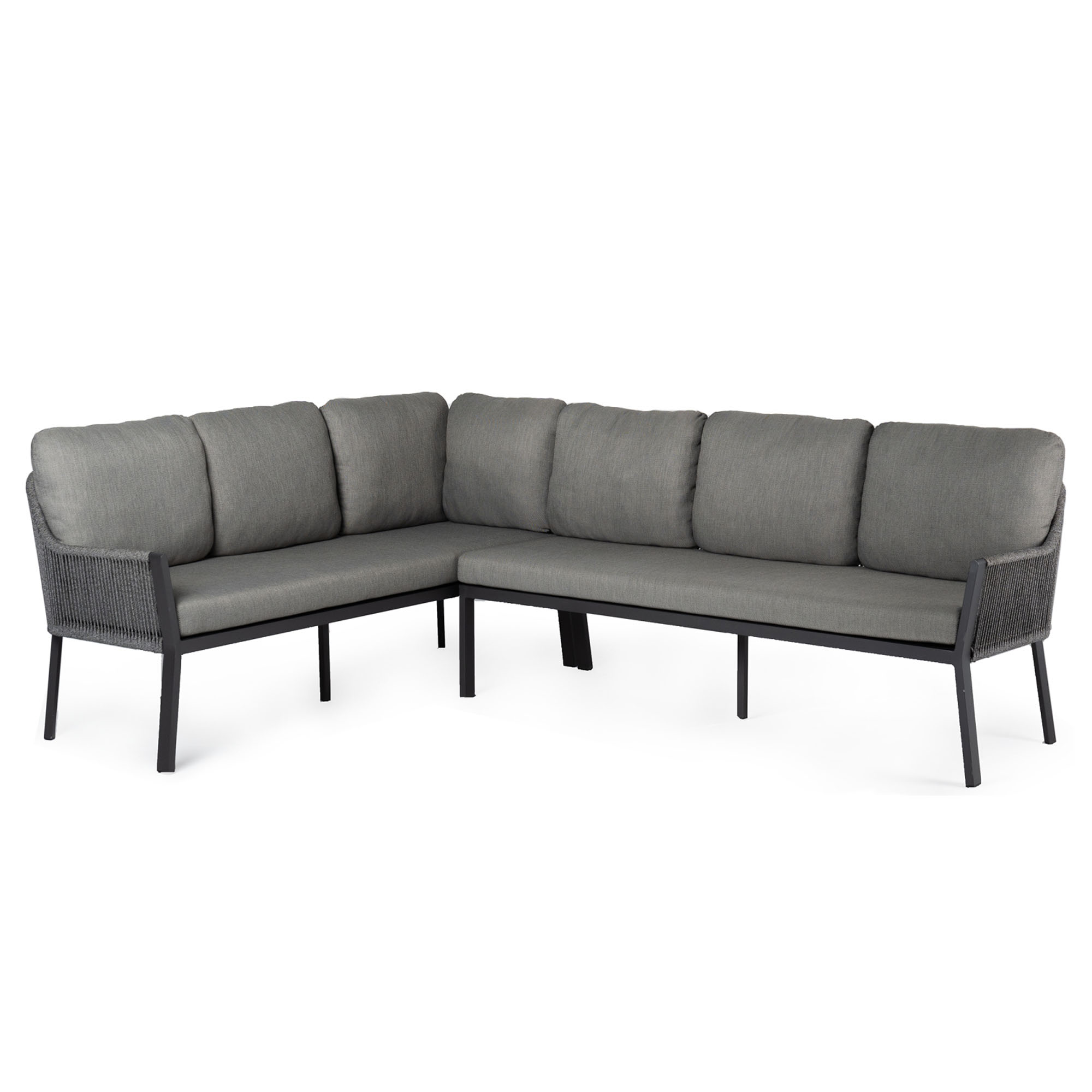 Dining Lounge Chair mit Aluminiumgestell in Charcoal-Farbe und Sitz-/Rückenbezug in Charcoal, Frontansicht