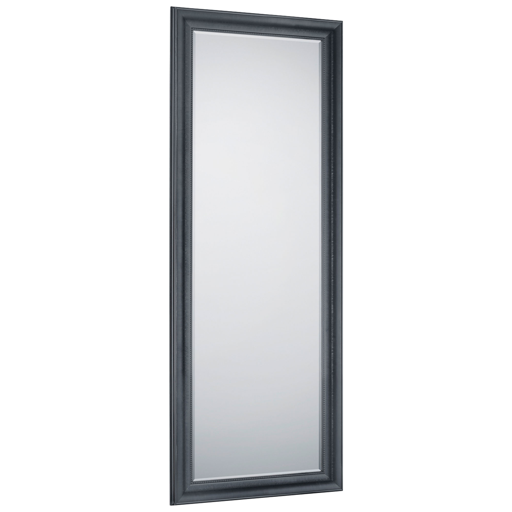 Spiegel Mia in Schwarz, freigestellt in vollständiger Ansicht; zu sehen ist die hohe rechteckige Spiegelfläche mit kräftigem glattem Rahmen; Maße ca. 60 x 160 x 3,7 cm.