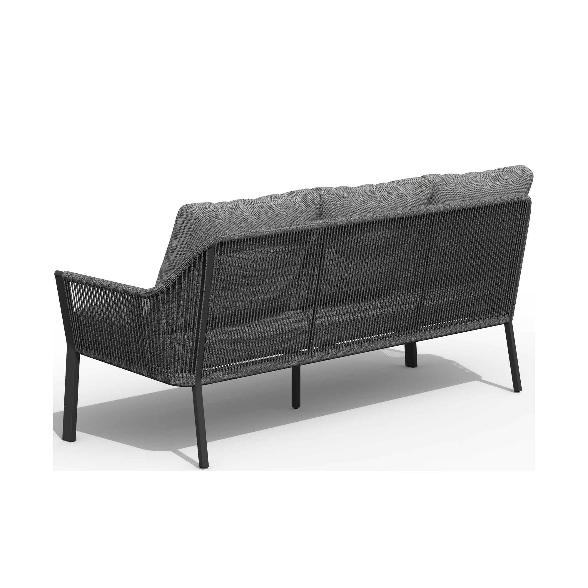 Dining Bank 3-Sitzer mit Aluminiumgestell in Charcoal-Farbe und Sitz-/Rückenbezug in Charcoal, Rückansicht