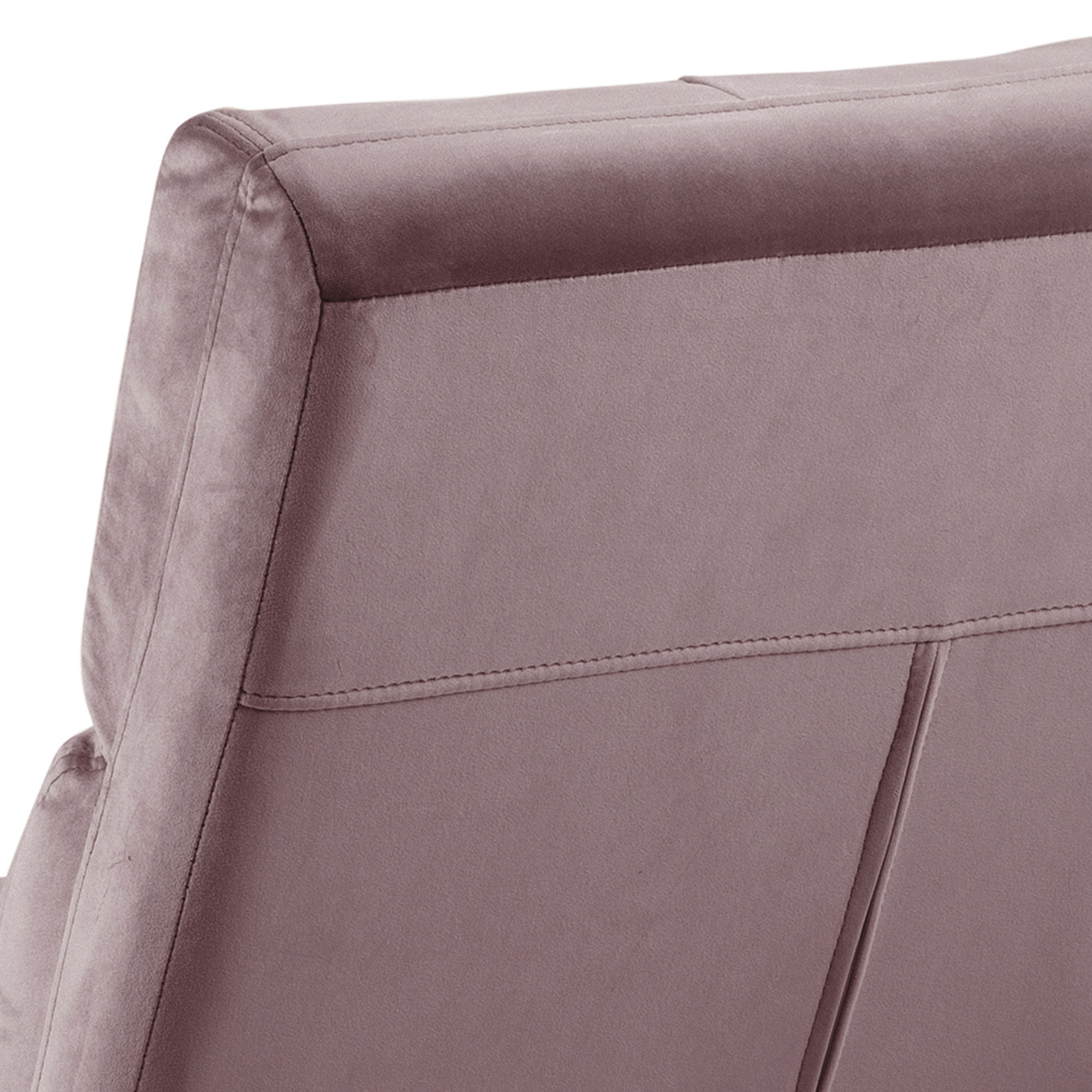 Schräg aufgenommene Nahaufnahme der oberen Rückenlehne des Loungestuhls in dusty rose mit sichtbarem Reißverschluss