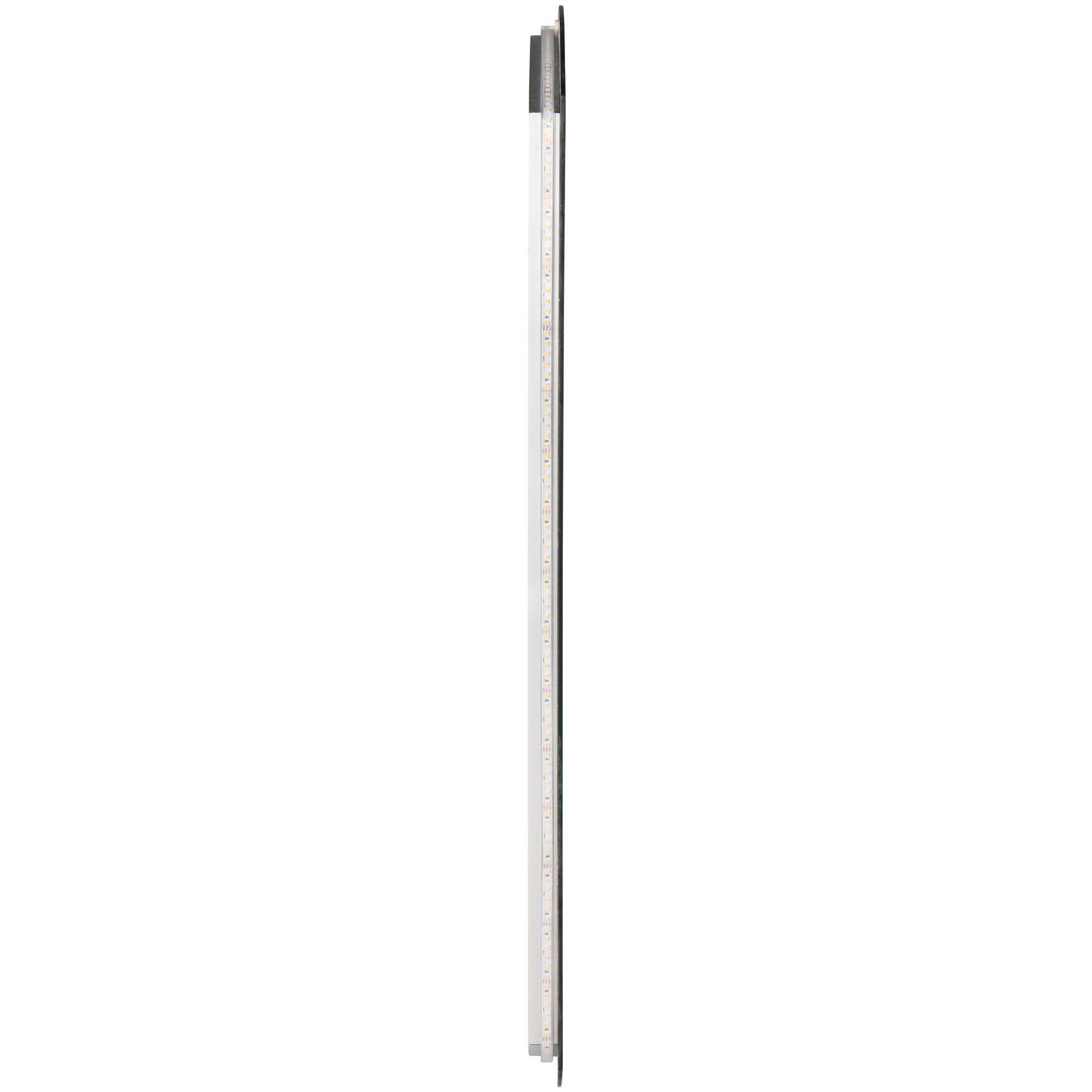 LED-Spiegel Luisa, in sehr schmaler Seitenansicht mit sichtbarer Bautiefe; Maße ca. 80 x 100 cm.