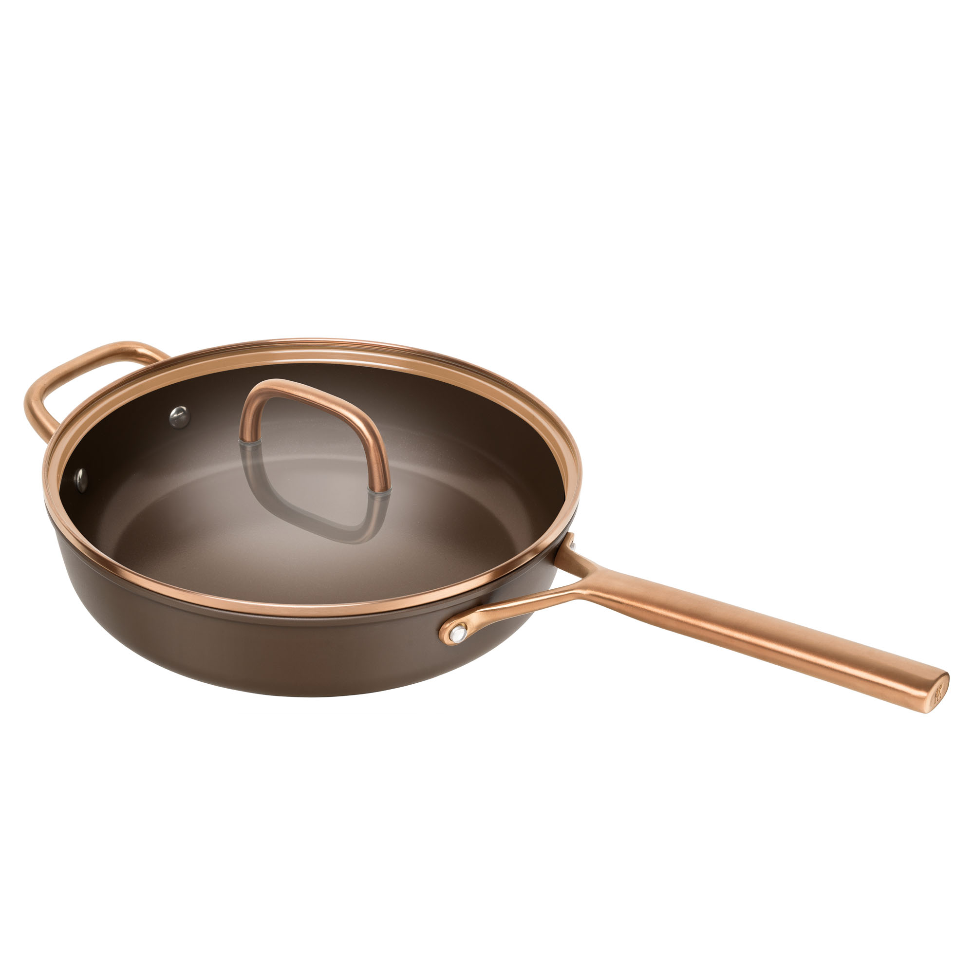 Runde Schmorpfanne mit langem Griff und Glasdeckel, Serie Milano von ZWILLING, in Braun, Ø 28 cm, freigestellt auf weißem Hintergrund.
