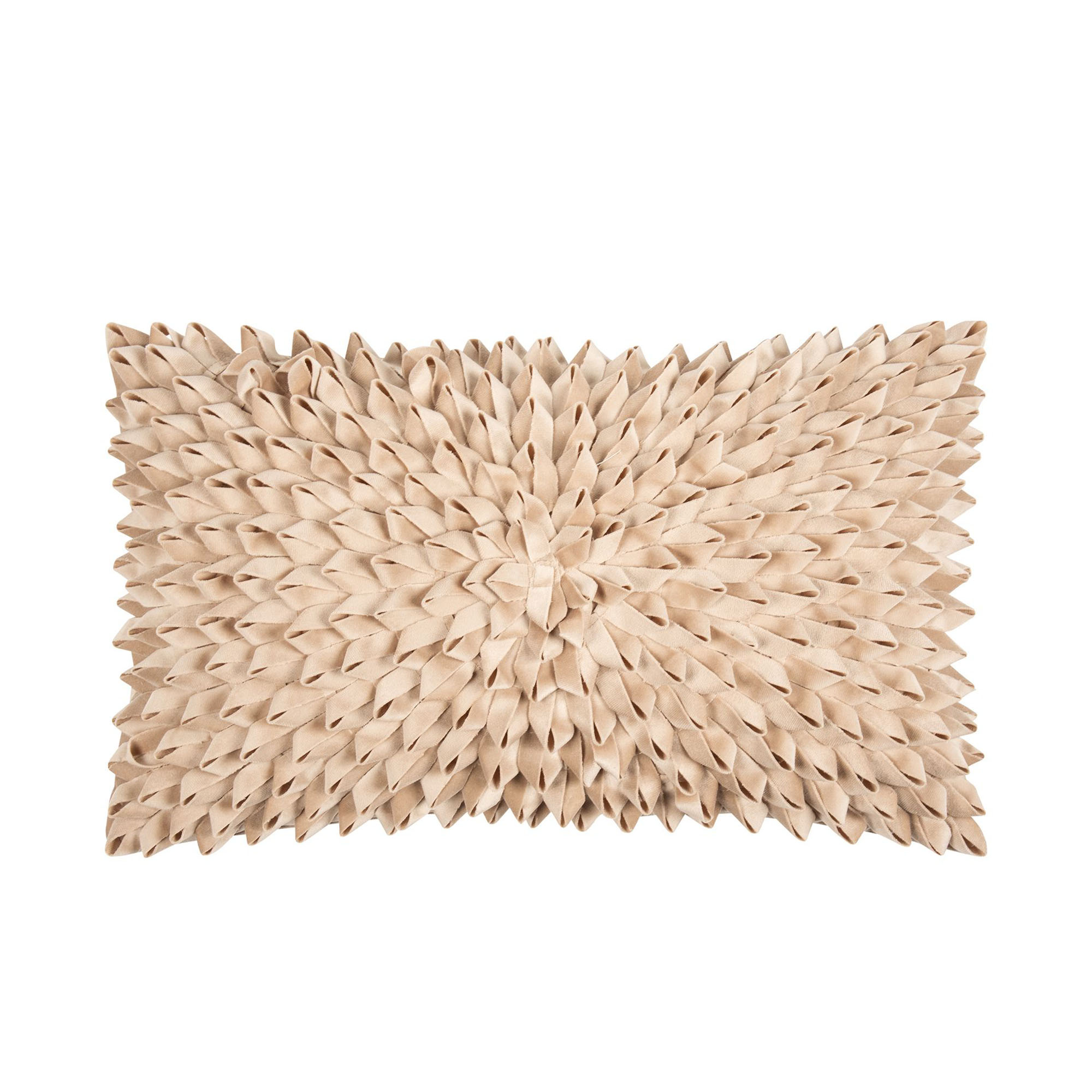 Beige Kissenhülle Sentiment, 30 × 50 cm, mit dicht gesetzten dreidimensionalen Stoffelementen in Blütenoptik.