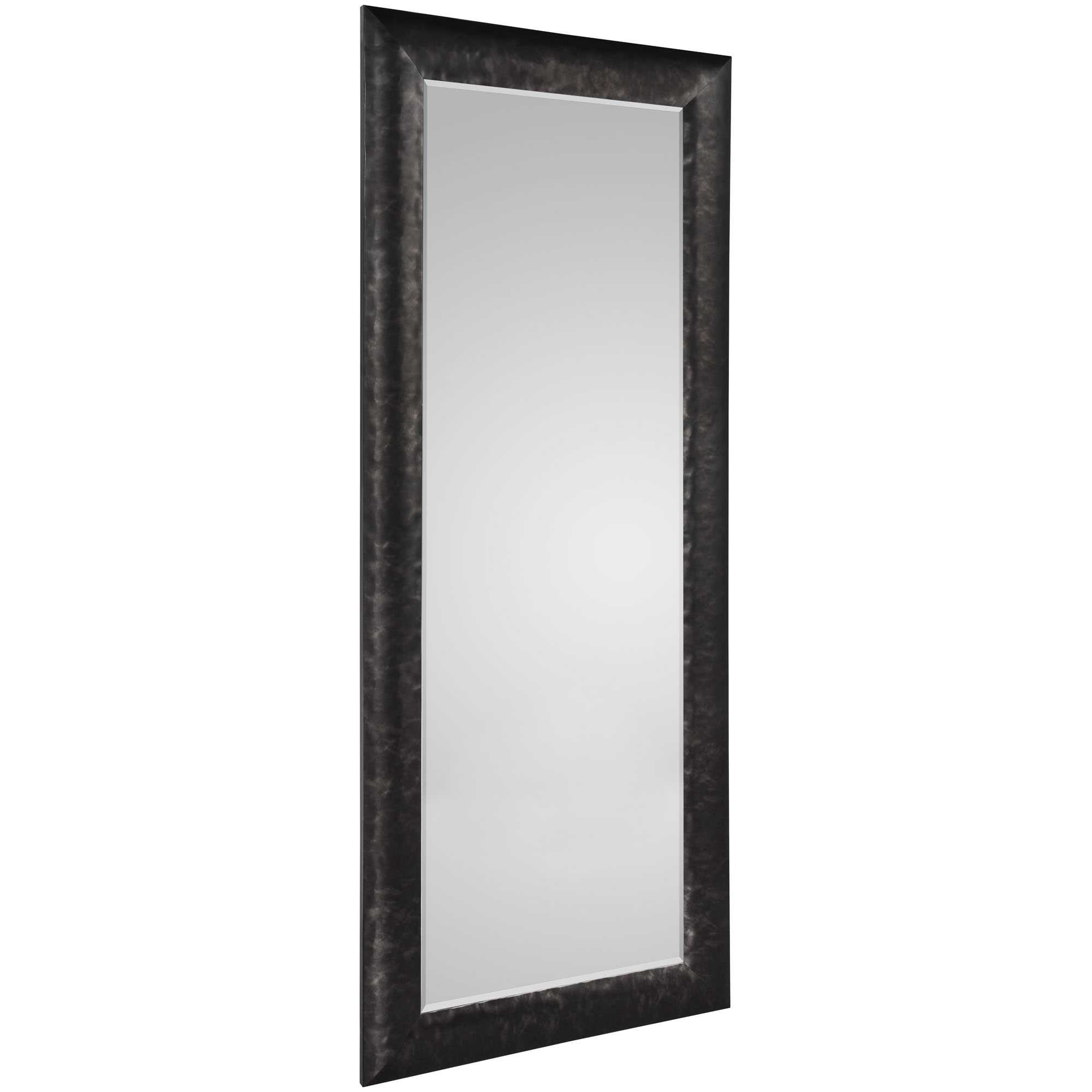 Rahmenspiegel Elli in Schwarz, freigestellt in vollständiger Ansicht; zu sehen ist die hohe rechteckige Spiegelfläche mit strukturiertem Rahmen; Maße ca. 90 x 190 x 3 cm.