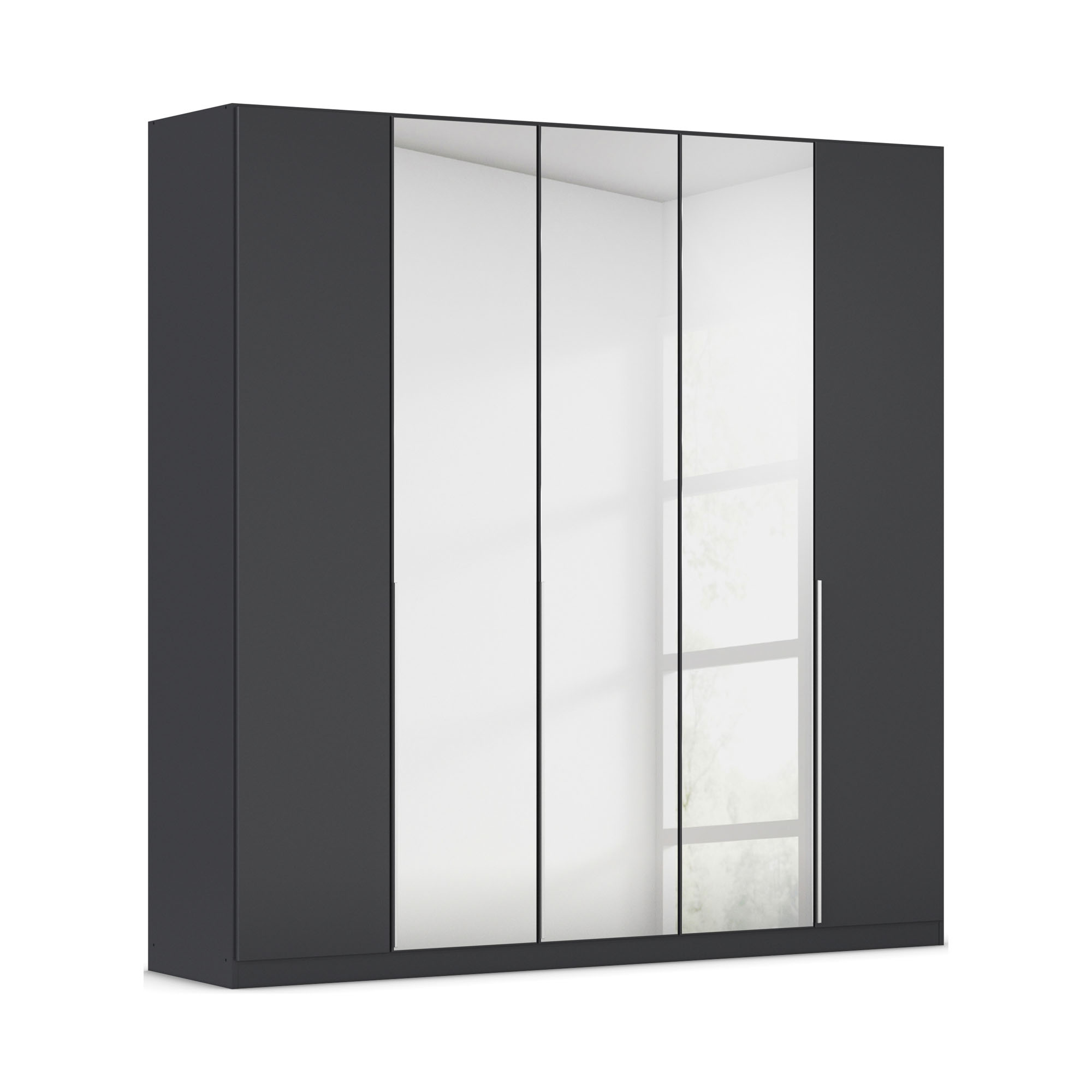 Drehtürenschrank 5-türig 3 Spiegeltüren grau metallic
