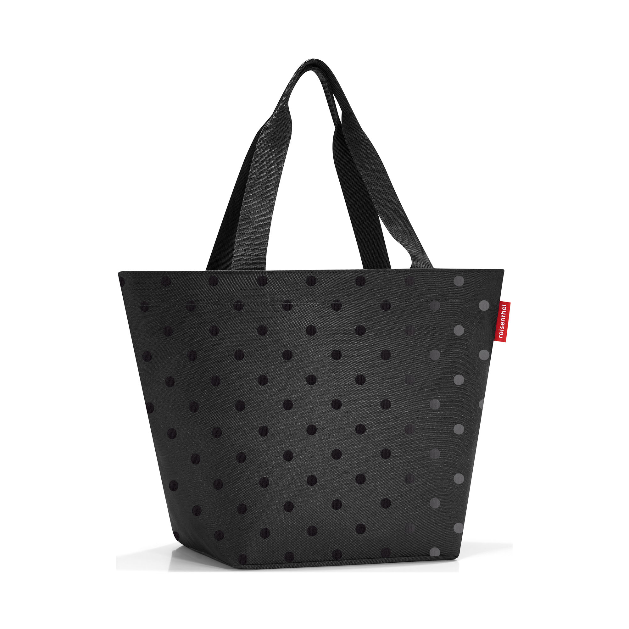 Schwarze Reisenthel Shopper Tasche mit dezentem Punkte-Muster und langen Tragegriffen