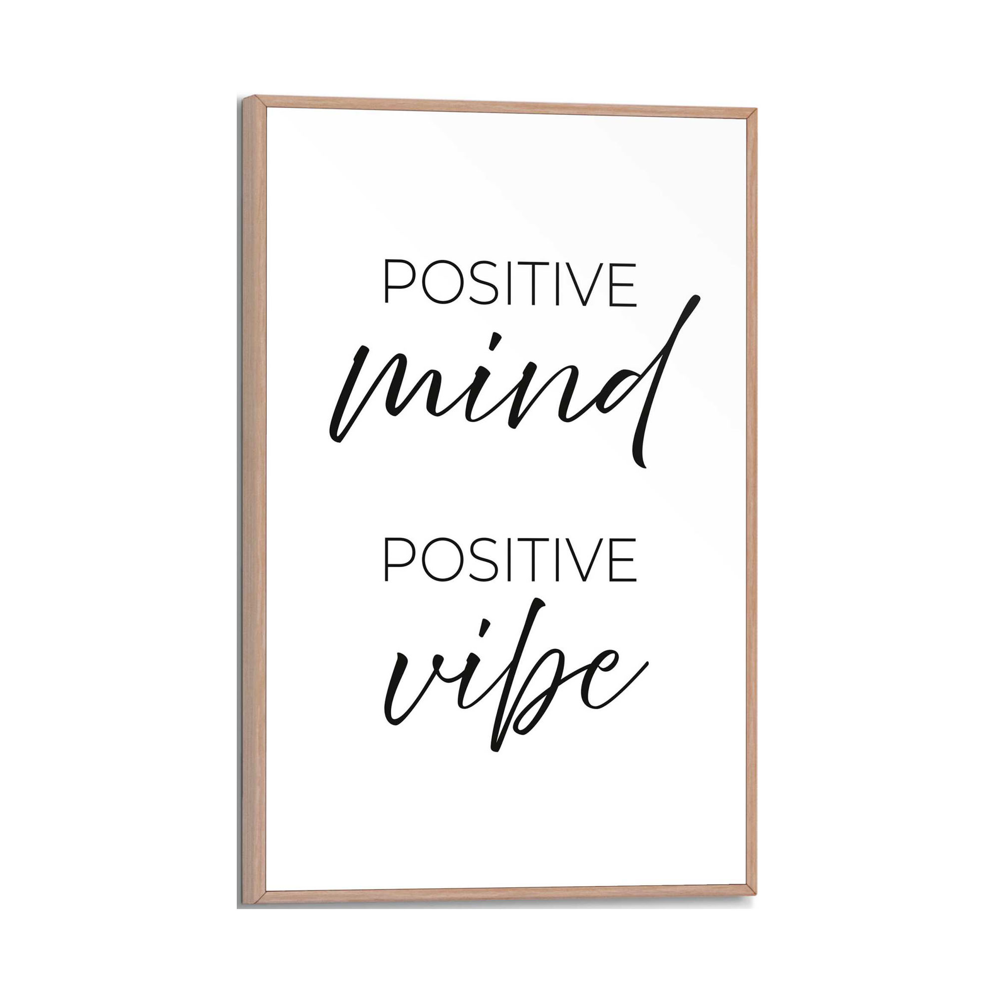 Frontansicht des Wandbilds „Positive Vibes“ in Schwarz-Weiß, Größe 20 × 30 cm; das vollständige Motiv ist zu sehen.
