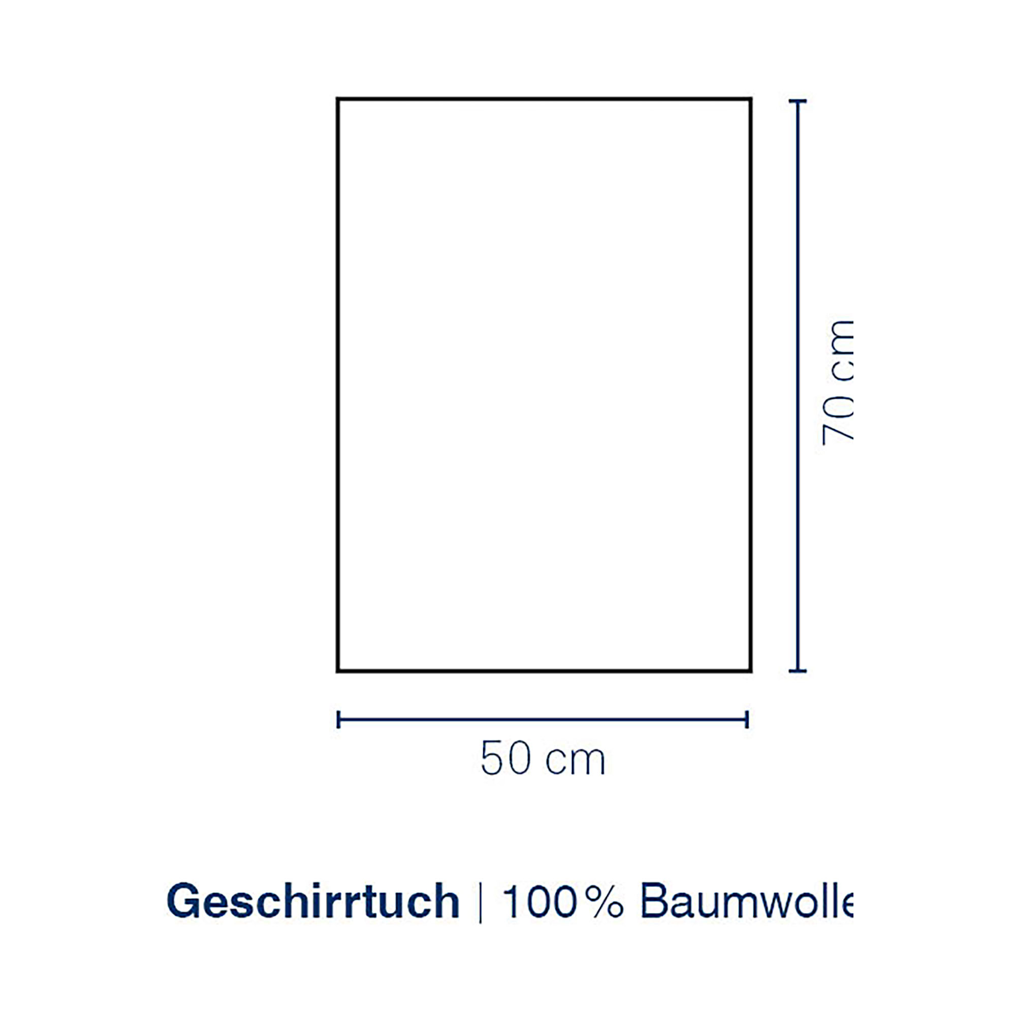 Maßskizze des Geschirrtuchs mit 50 Zentimetern Breite und 70 Zentimetern Länge