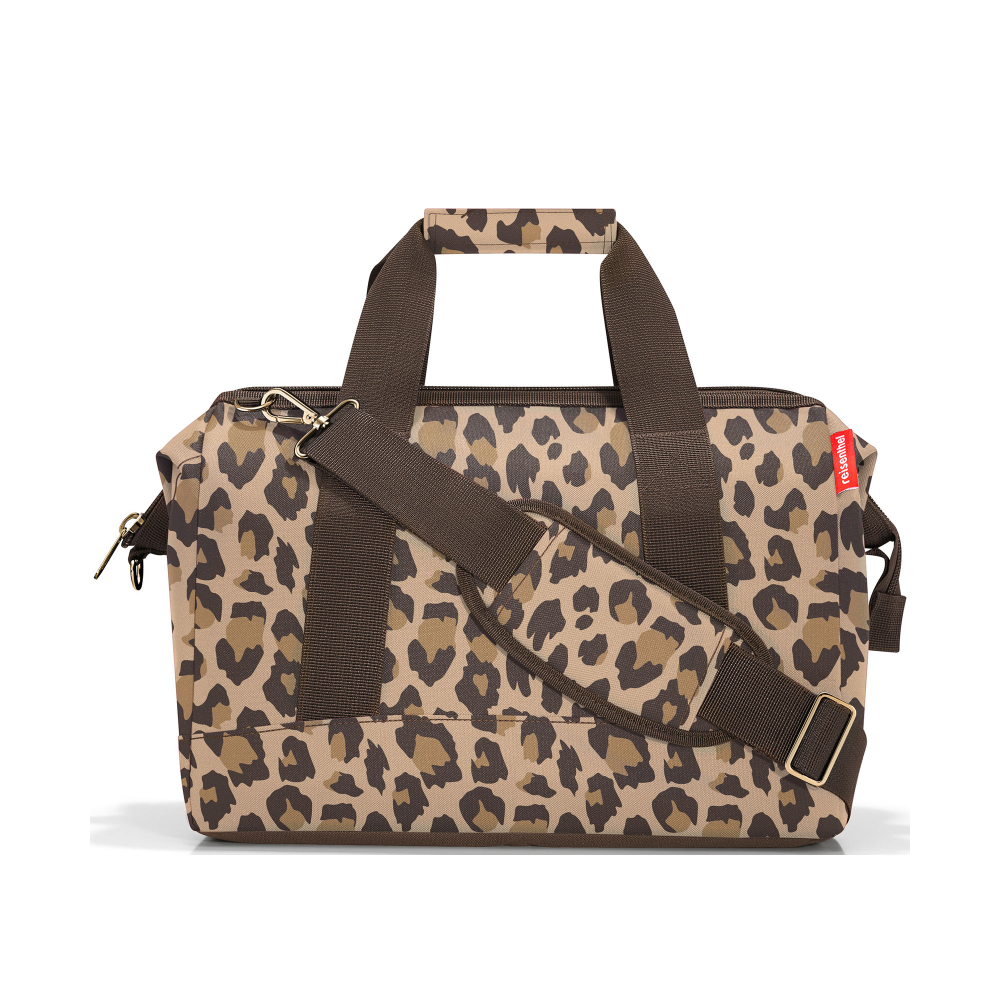 Beige Reisetasche im Leopardenlook mit Tragegriffen und Schulterriemen