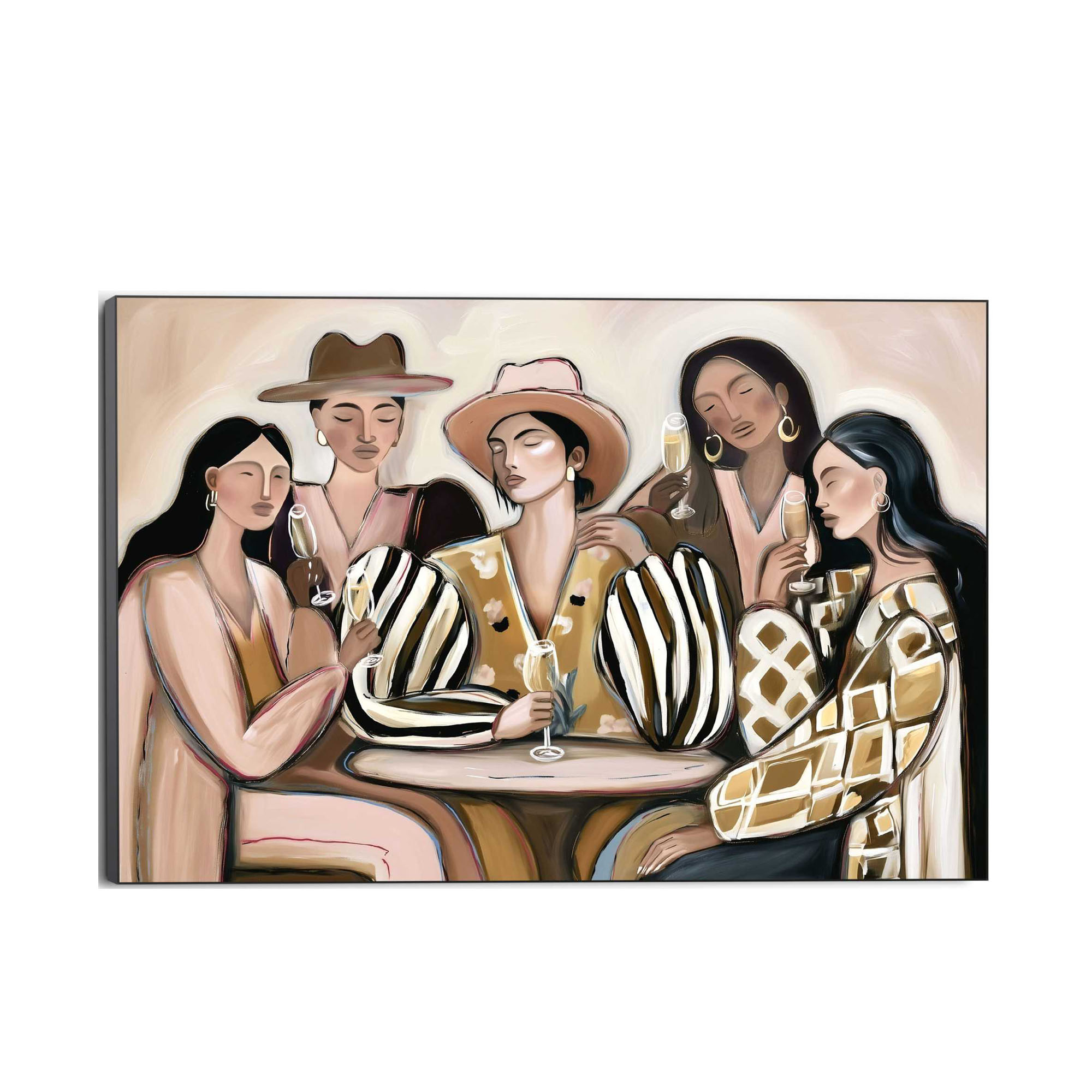Frontansicht des Wandbilds „Party People“ in Beige, Größe 100 × 140 cm; das vollständige Motiv ist zu sehen.