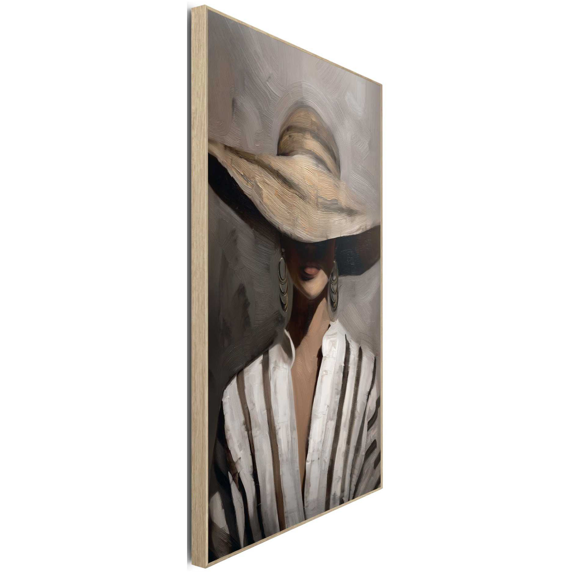 Seitliche Schrägansicht des Wandbilds „Hat Chic“, 90 × 60 cm; Profil, Kante und Tiefe des Bildes sind erkennbar.